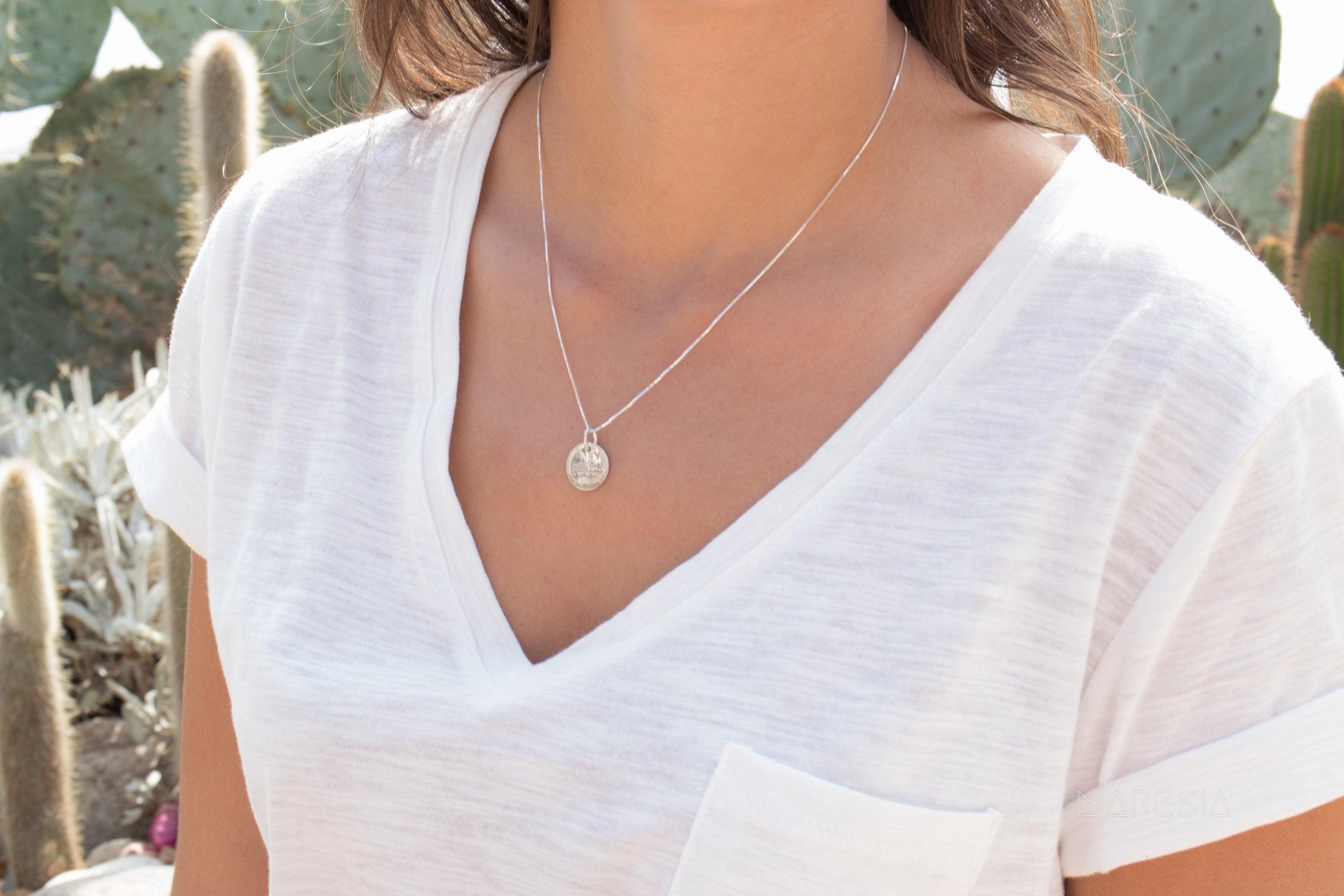 Wave Hand Stamped Disk Pendant ~ Sterling Silver
