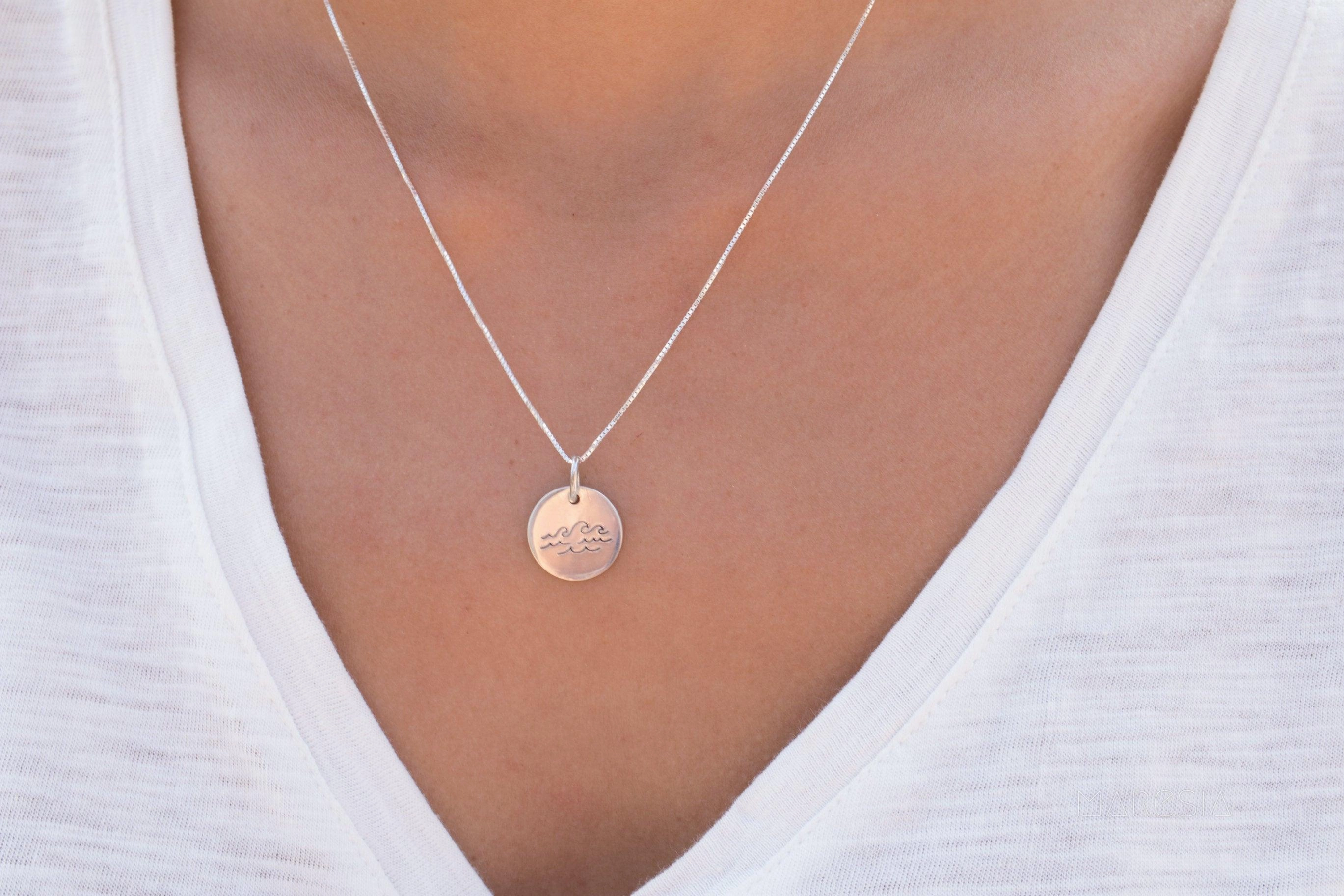 Wave Hand Stamped Disk Pendant ~ Sterling Silver