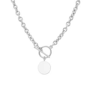 White Sapphire & Silver Toggle Necklace with Round Disc
