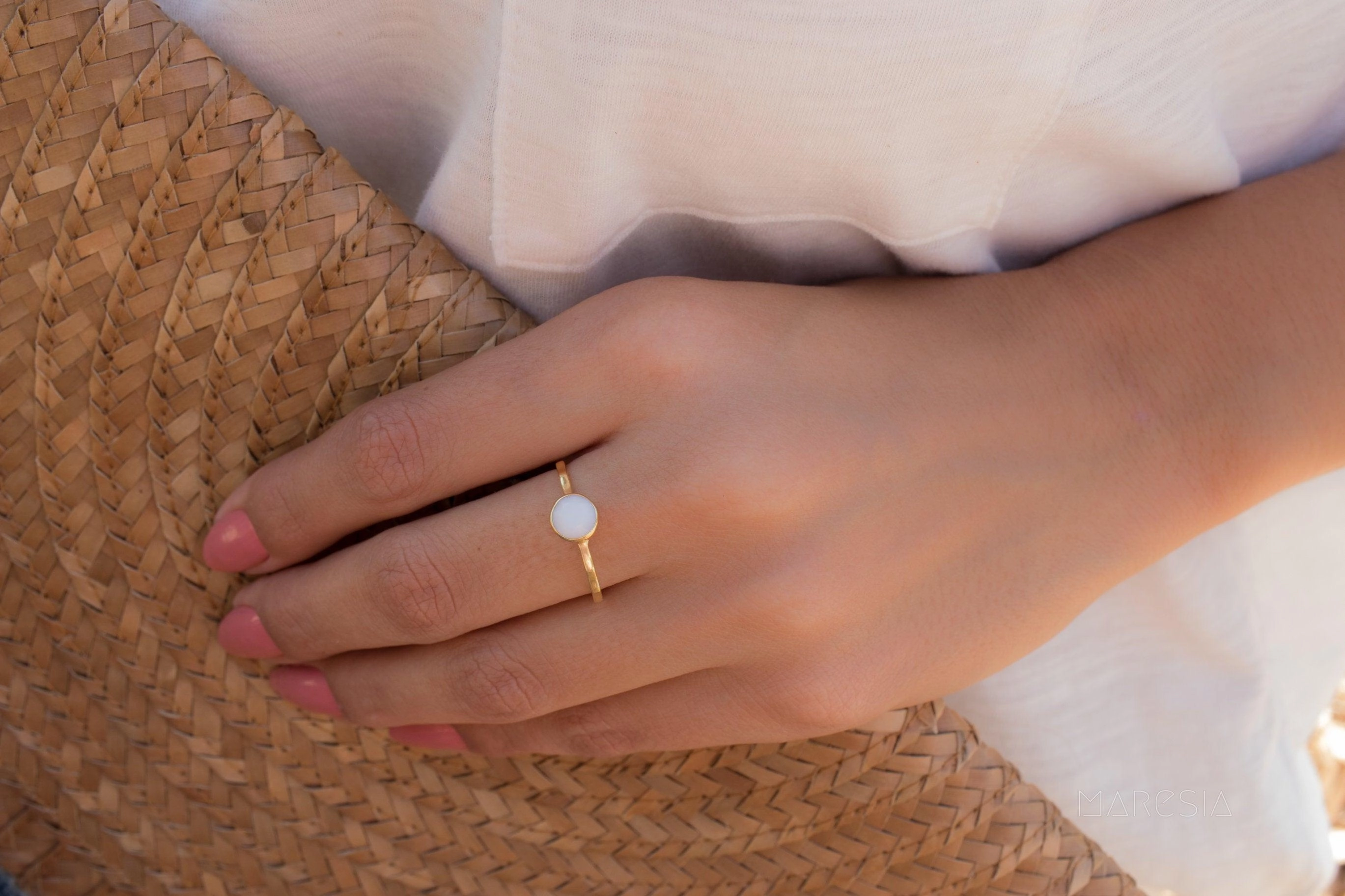 White Agate Ring  ~ Gold Plated ~  MR068