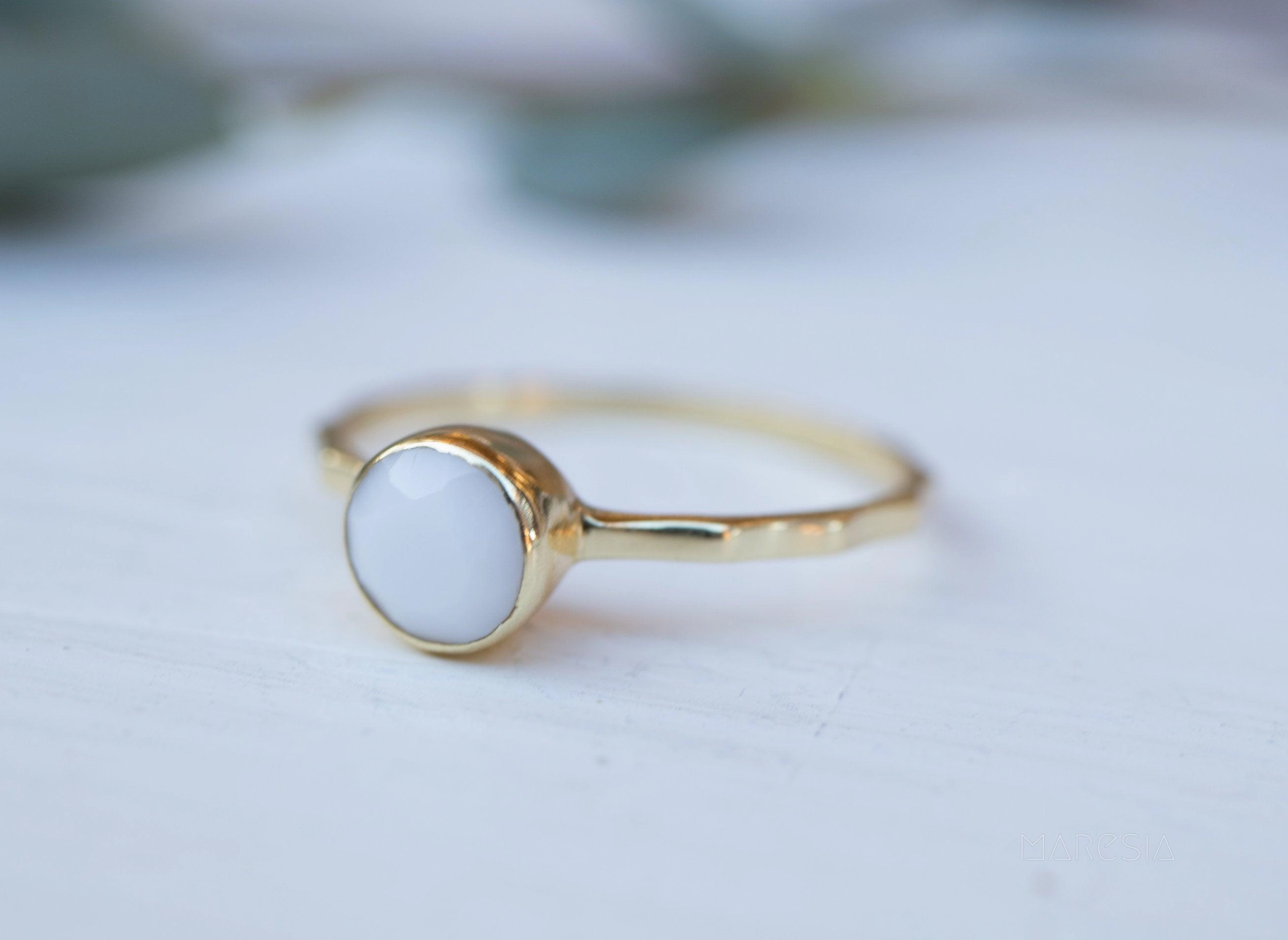 White Agate Ring  ~ Gold Plated ~  MR068