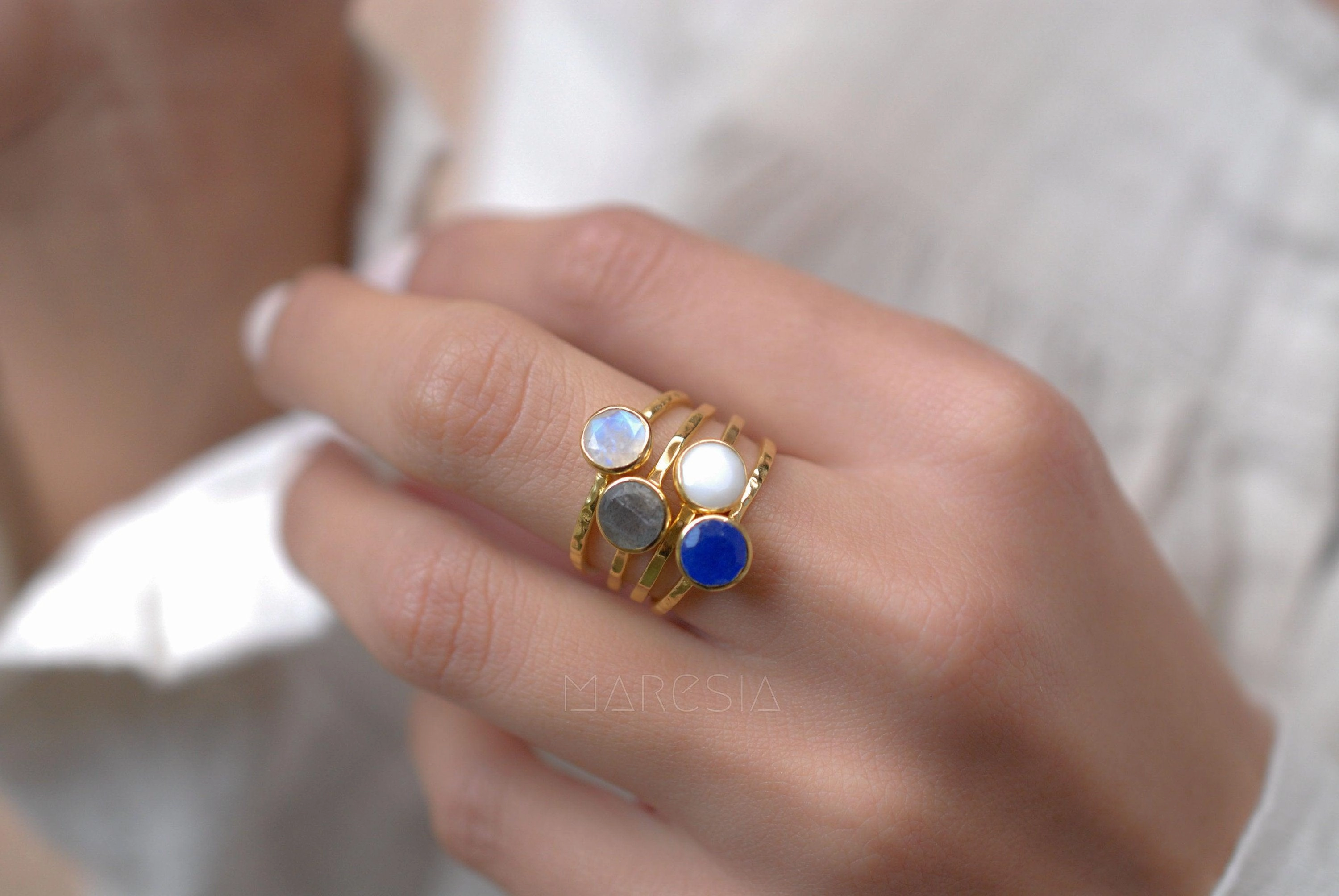 White Agate Ring  ~ Gold Plated ~  MR068