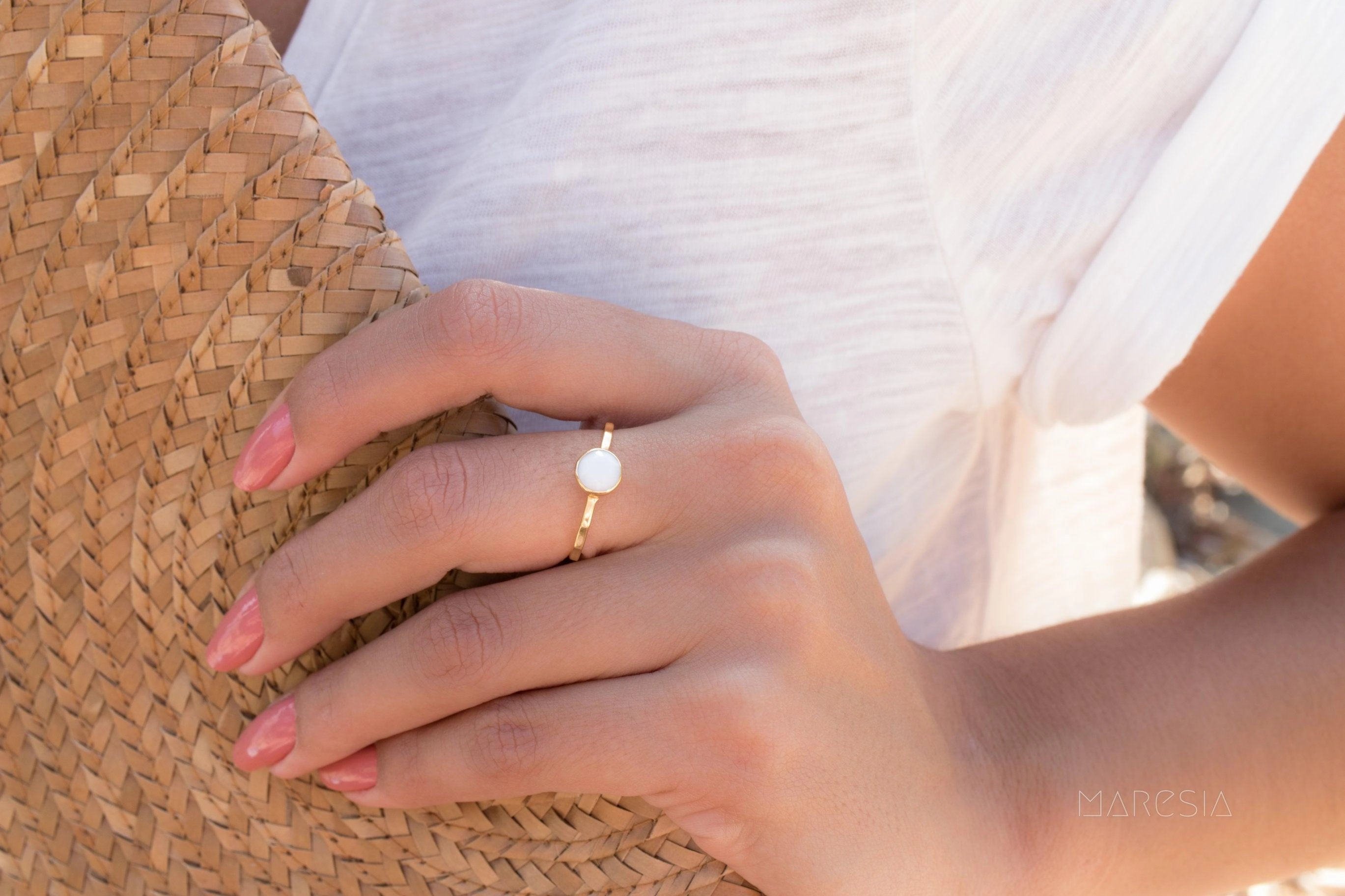 White Agate Ring  ~ Gold Plated ~  MR068