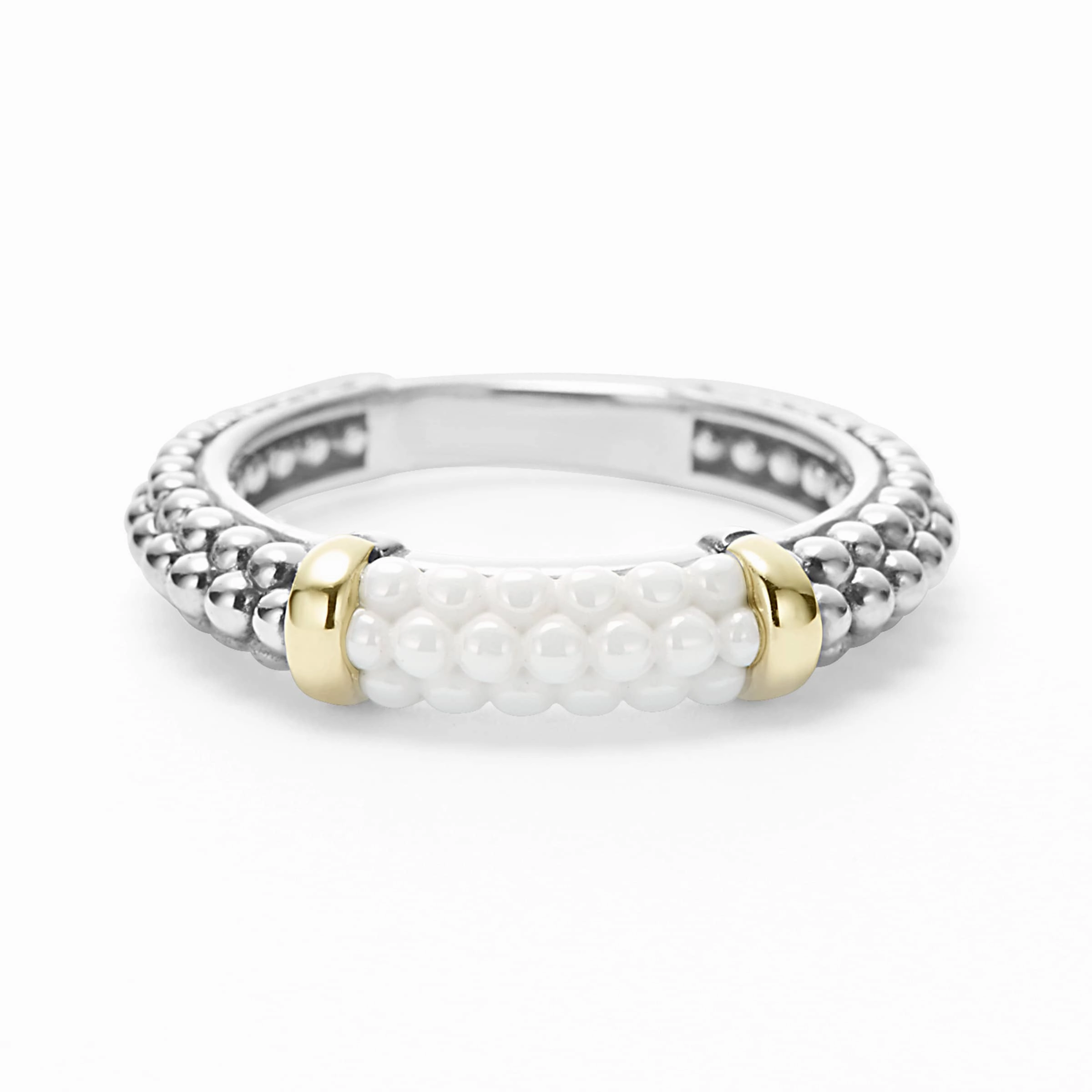 White Caviar Ceramic Two-Tone Caviar Stacking Ring