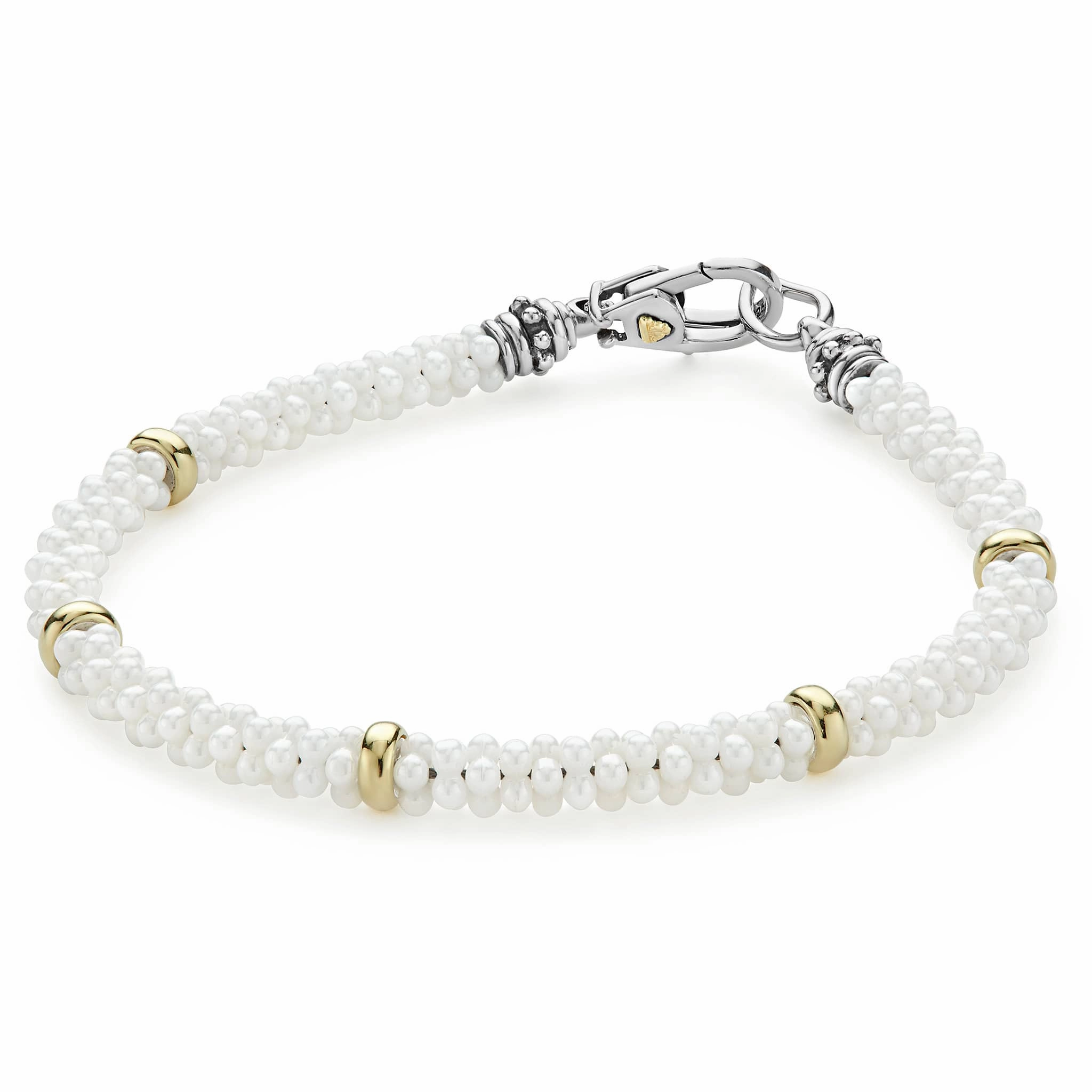 White Caviar Five Gold Station Ceramic Bracelet | 5mm
