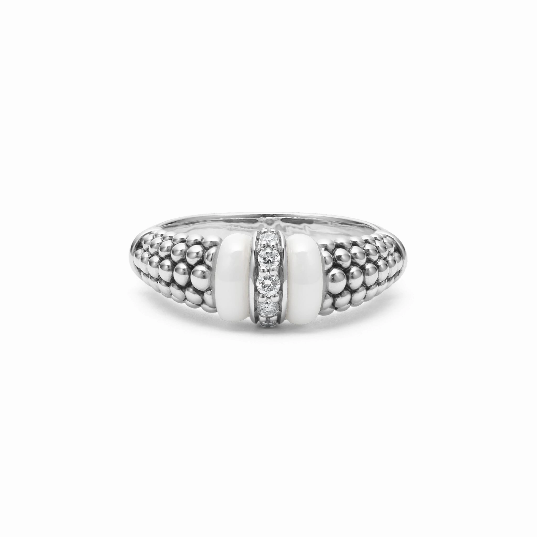 White Caviar White Ceramic and Caviar Diamond Ring