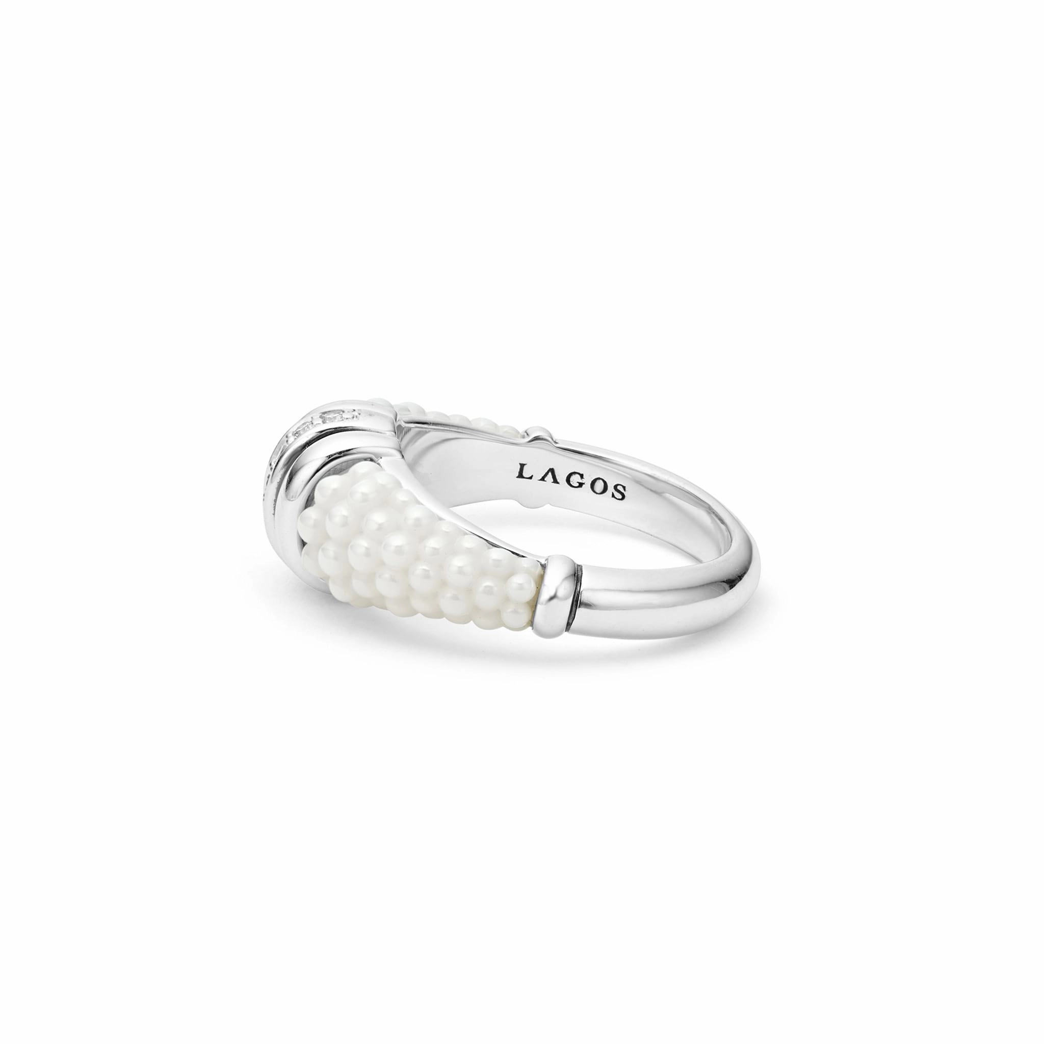 White Caviar White Ceramic Diamond Stacking Ring