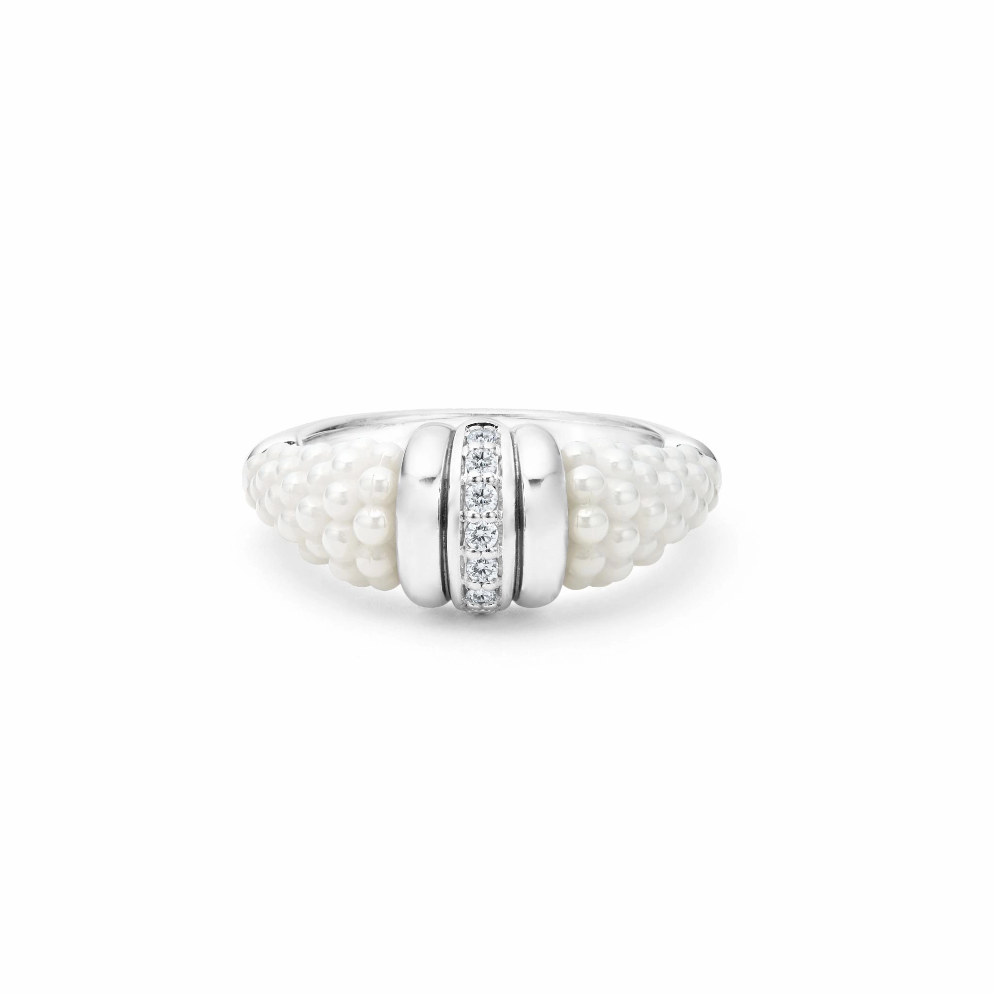 White Caviar White Ceramic Diamond Stacking Ring