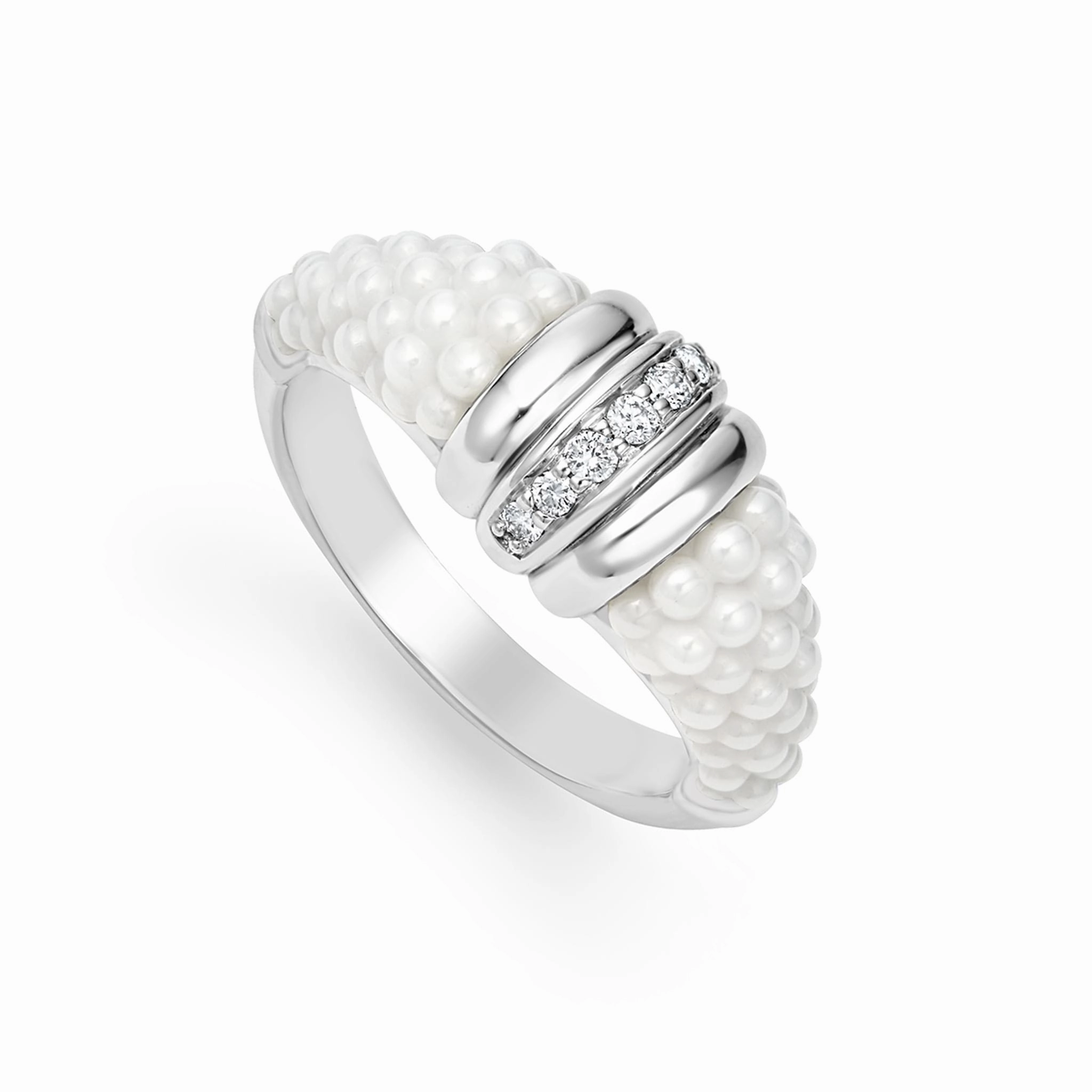 White Caviar White Ceramic Diamond Stacking Ring