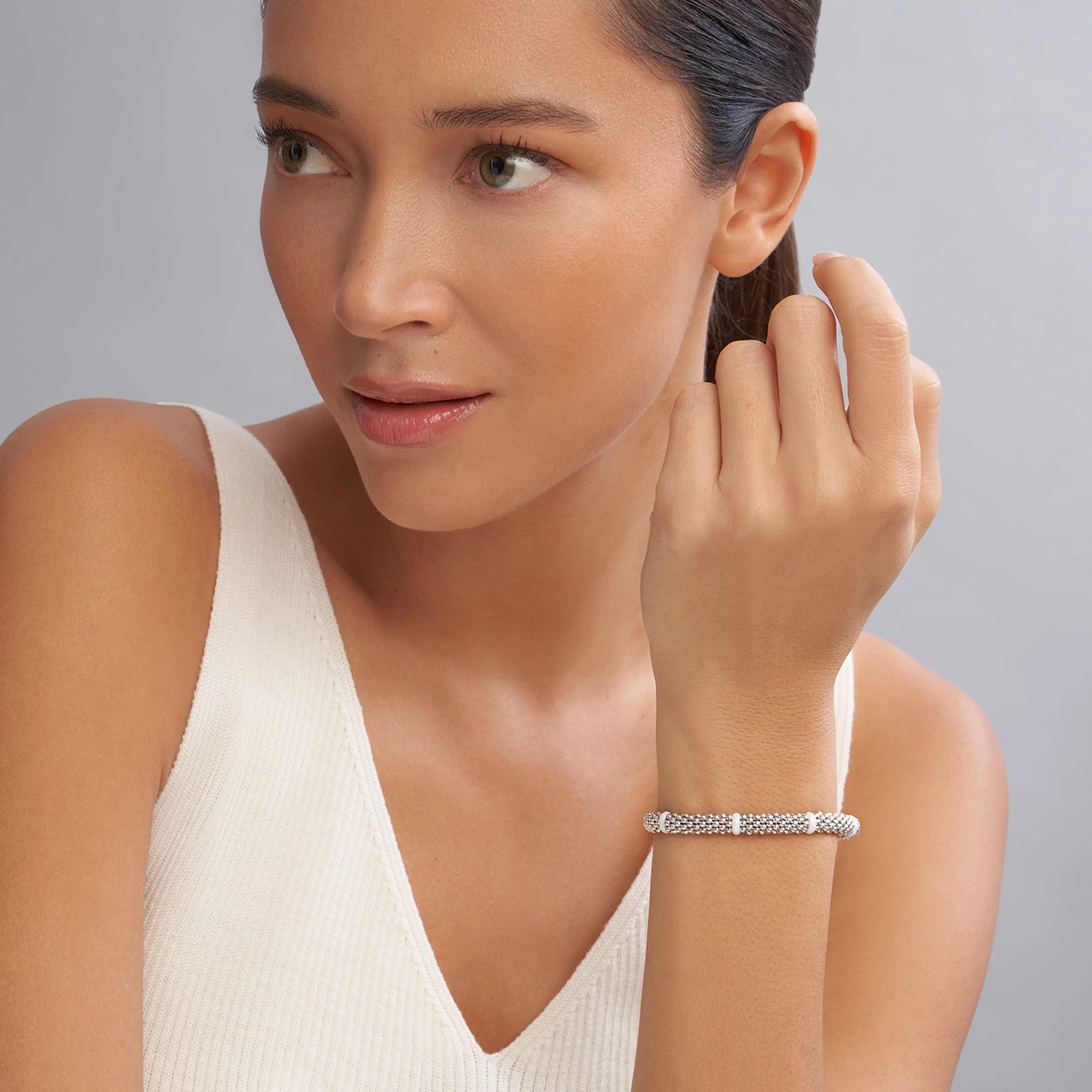 White Caviar White Ceramic Station Caviar Bracelet | 6mm