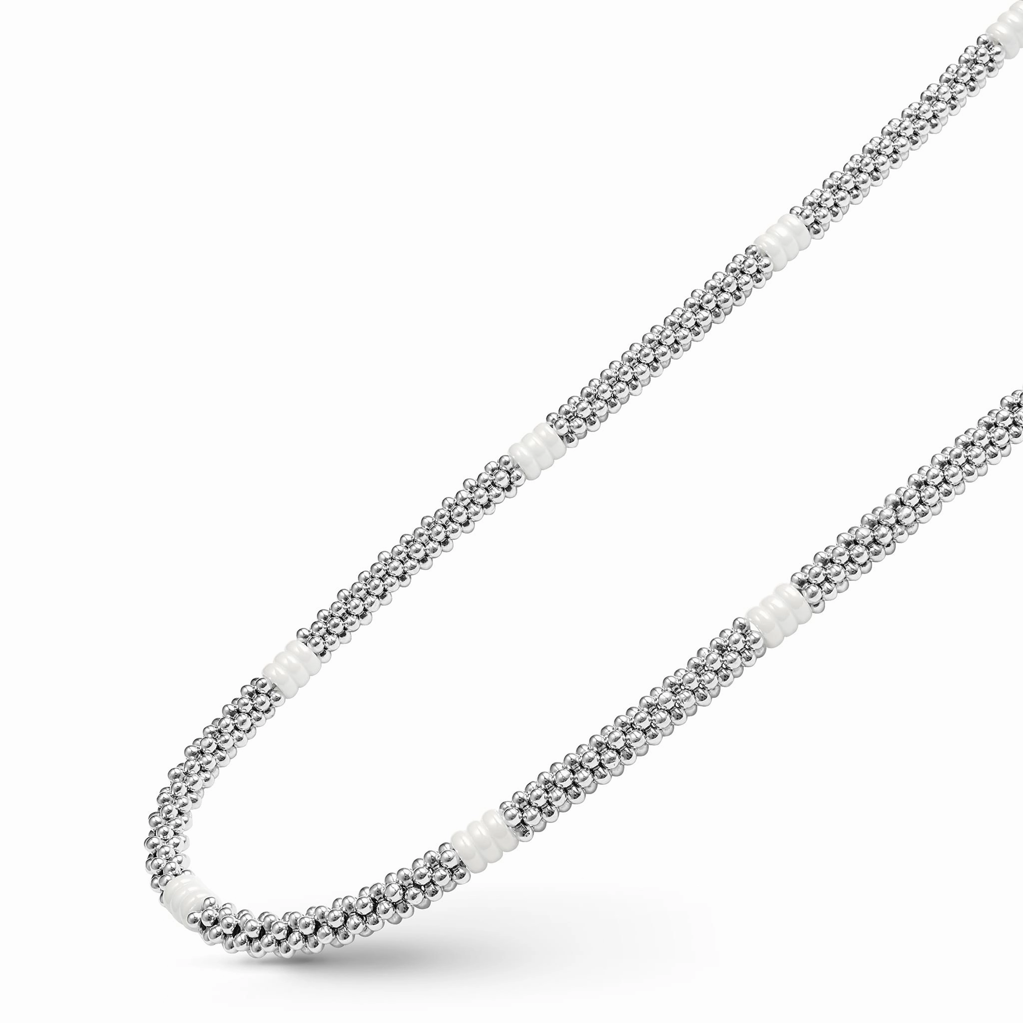 White Caviar White Ceramic Three Bead Station Caviar Necklace