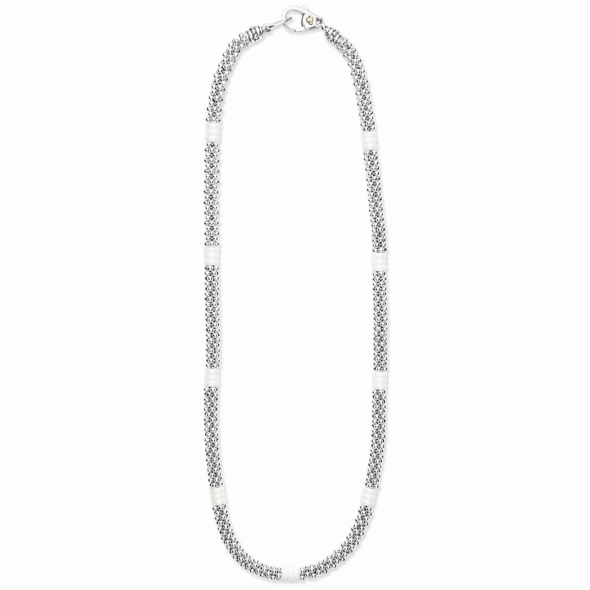 White Caviar White Ceramic Three Bead Station Caviar Necklace