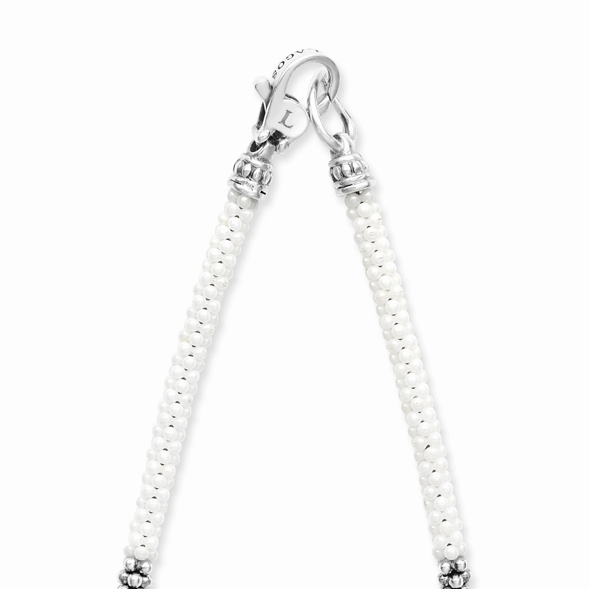 White Caviar White Silver Station Ceramic Beaded Necklace 3mm
