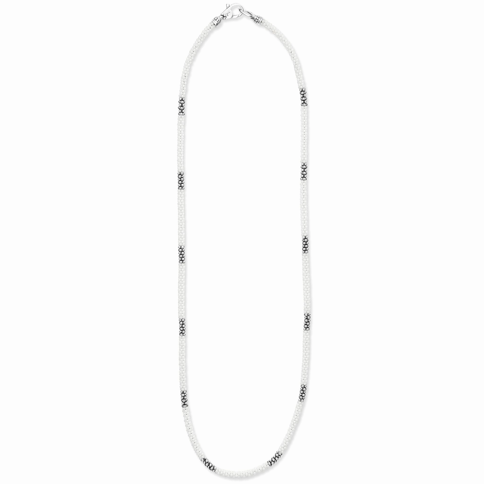 White Caviar White Silver Station Ceramic Beaded Necklace 3mm