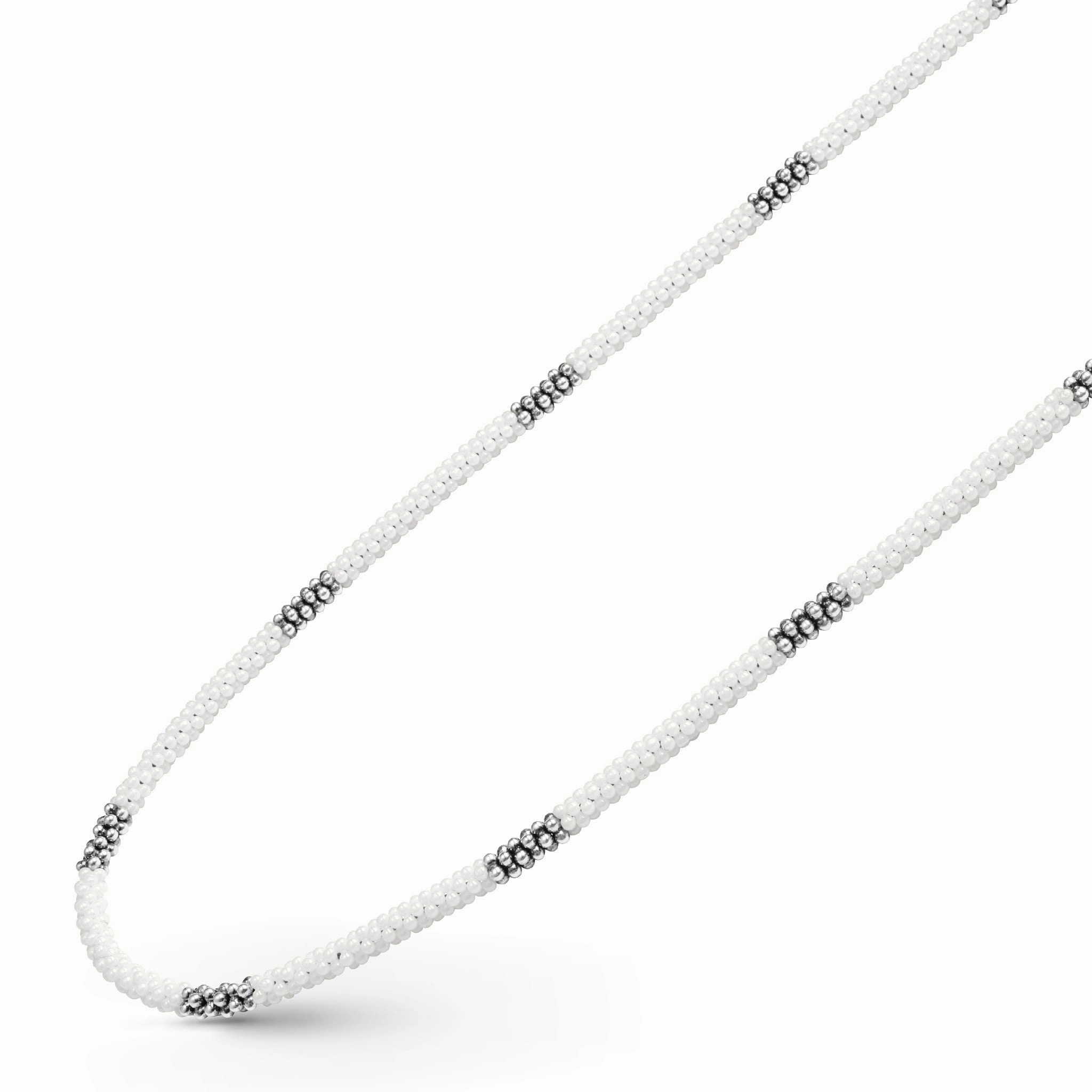 White Caviar White Silver Station Ceramic Beaded Necklace 3mm