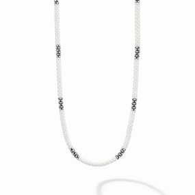 White Caviar White Silver Station Ceramic Beaded Necklace 3mm