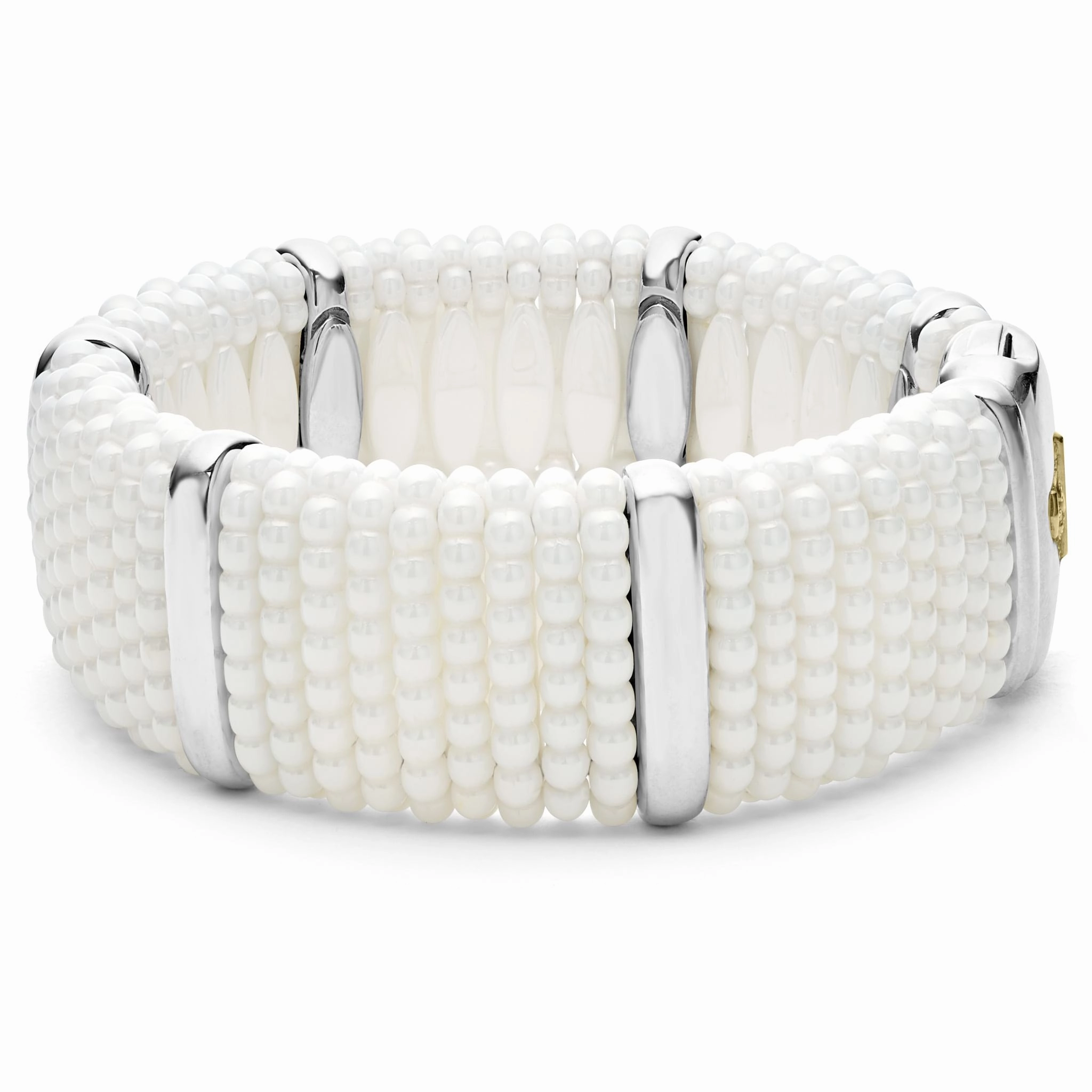 White Caviar White Silver Station Statement Ceramic Caviar Bracelet | 23mm