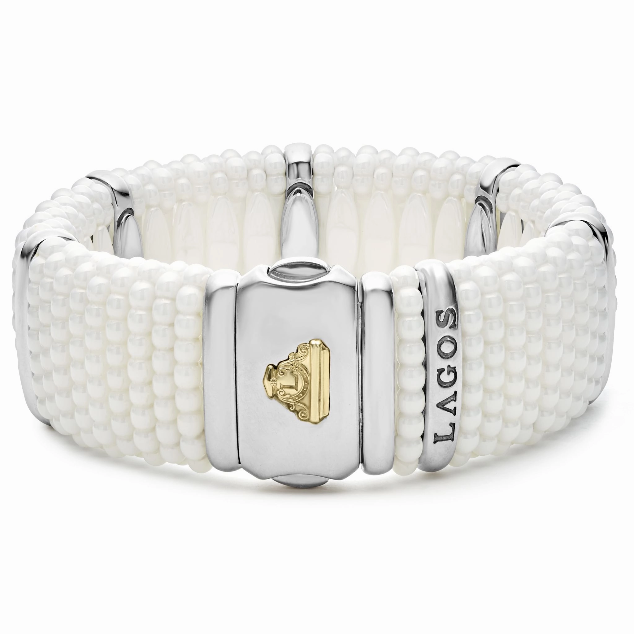 White Caviar White Silver Station Statement Ceramic Caviar Bracelet | 23mm