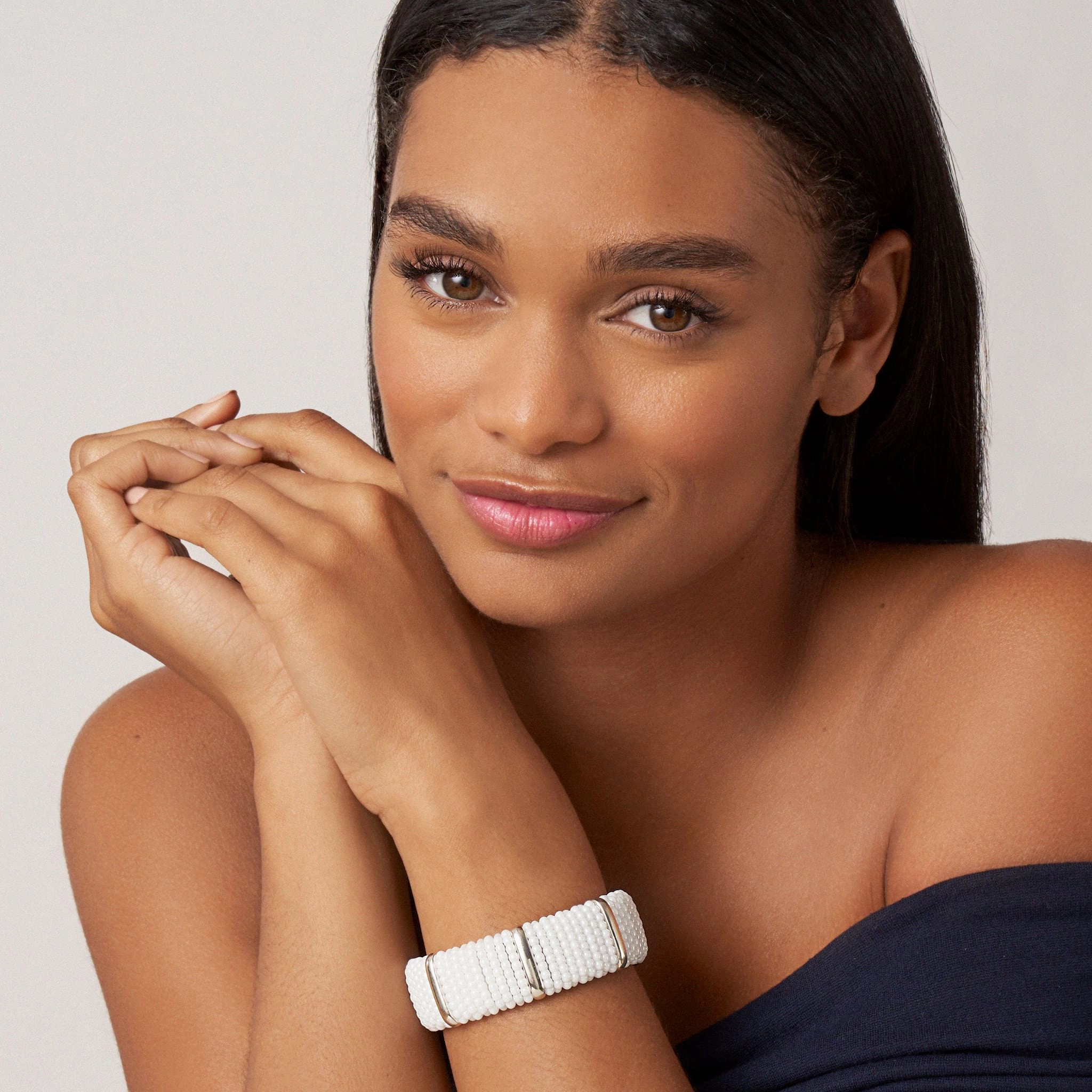 White Caviar White Silver Station Statement Ceramic Caviar Bracelet | 23mm