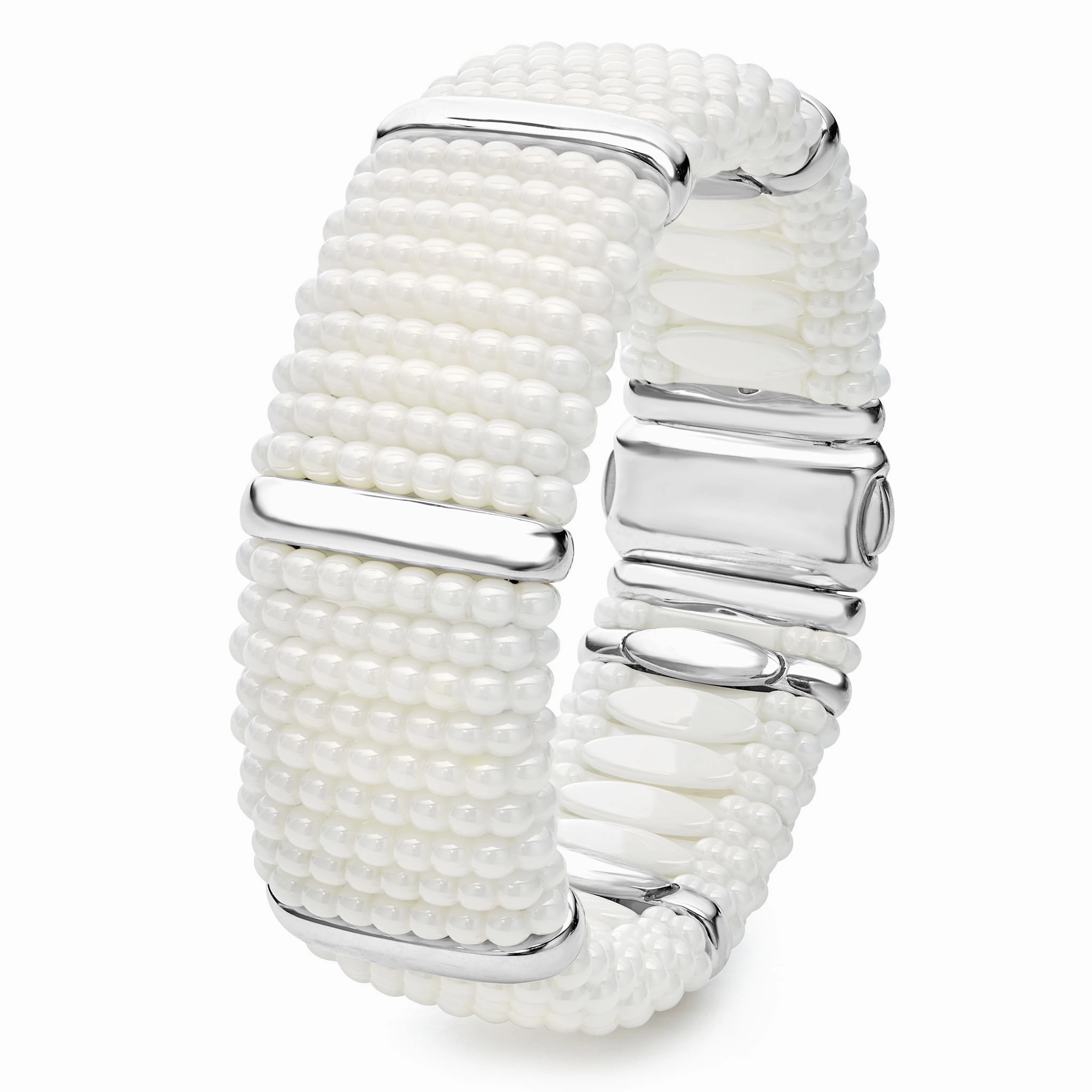 White Caviar White Silver Station Statement Ceramic Caviar Bracelet | 23mm