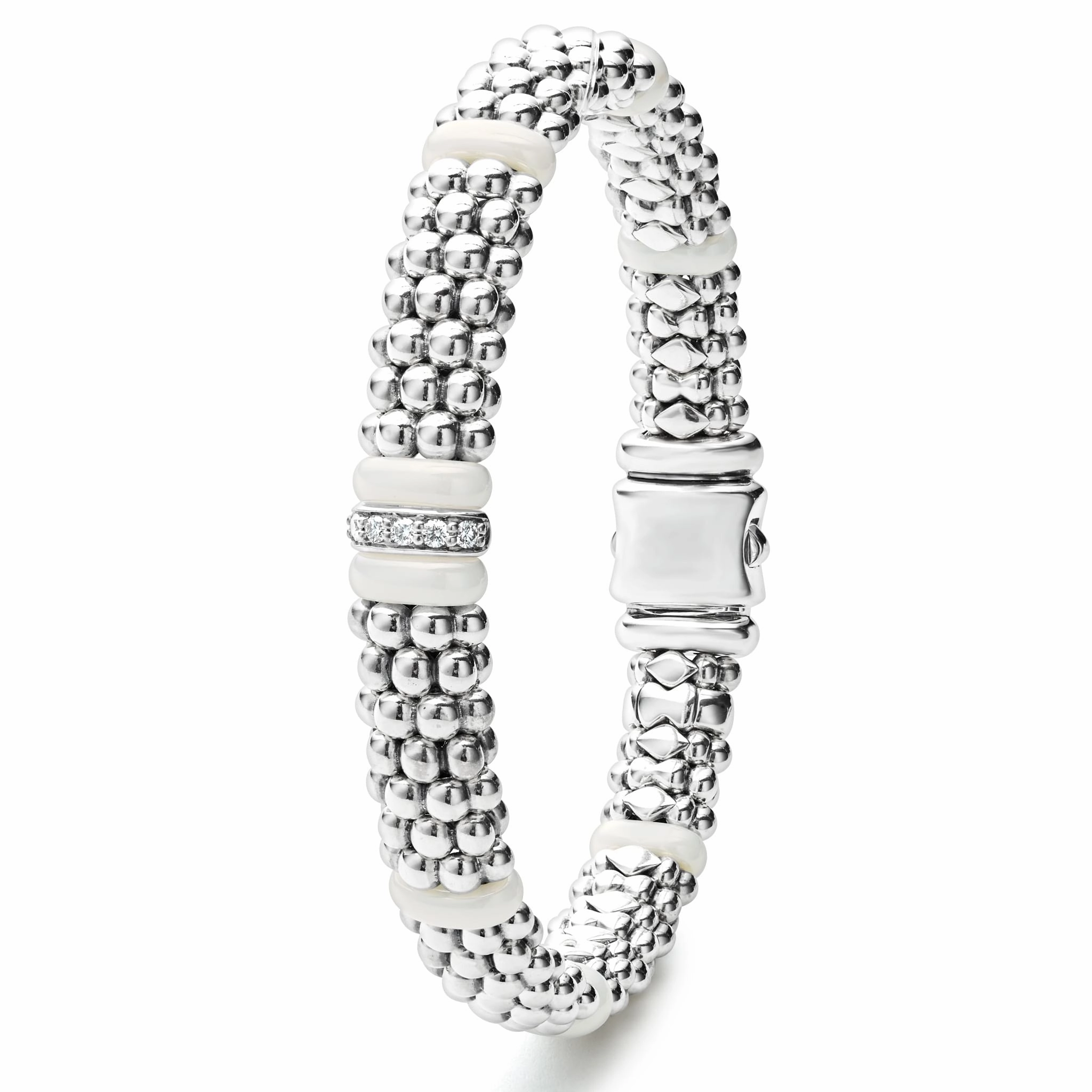 White Caviar White Single Station Diamond Caviar Bracelet | 9mm