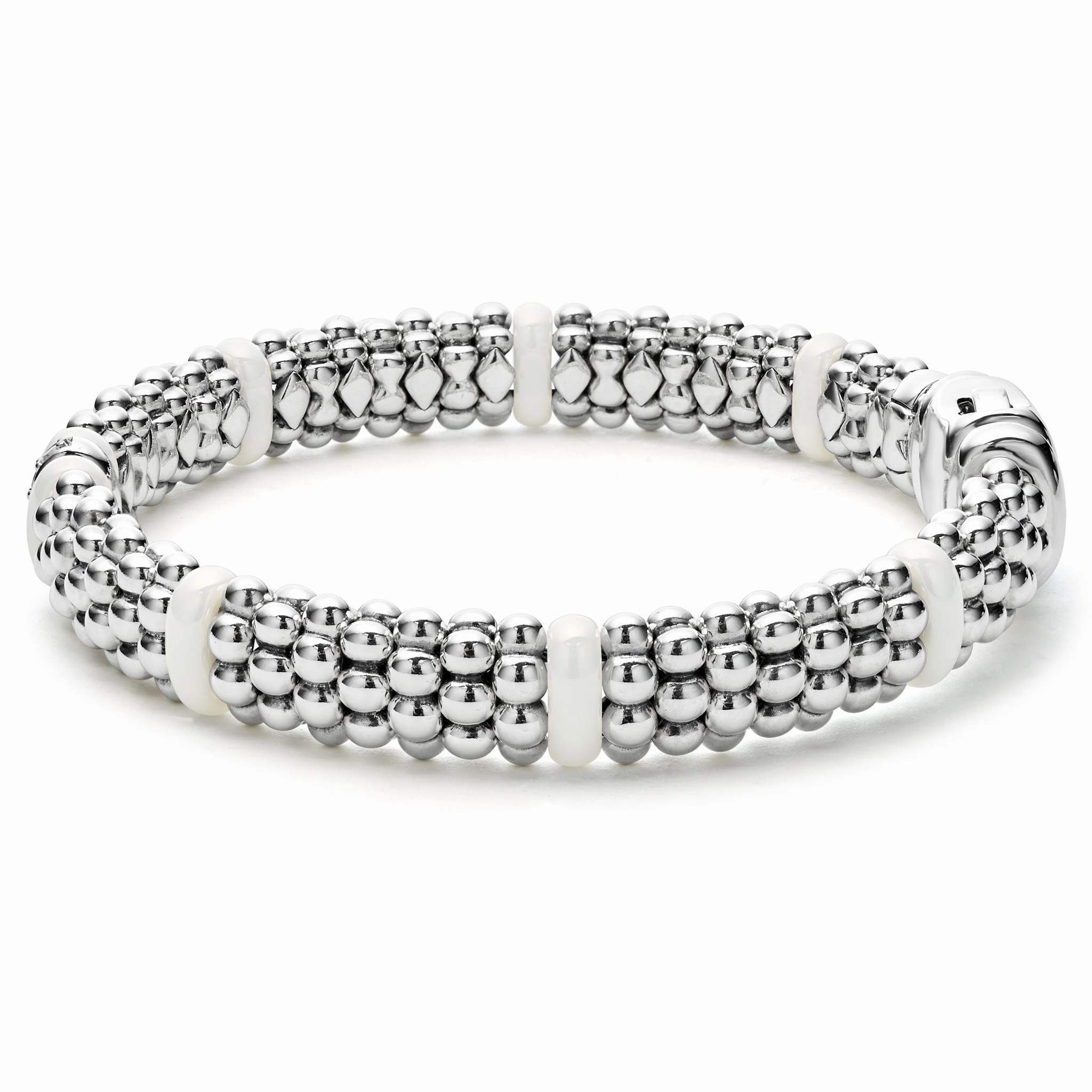White Caviar White Single Station Diamond Caviar Bracelet | 9mm