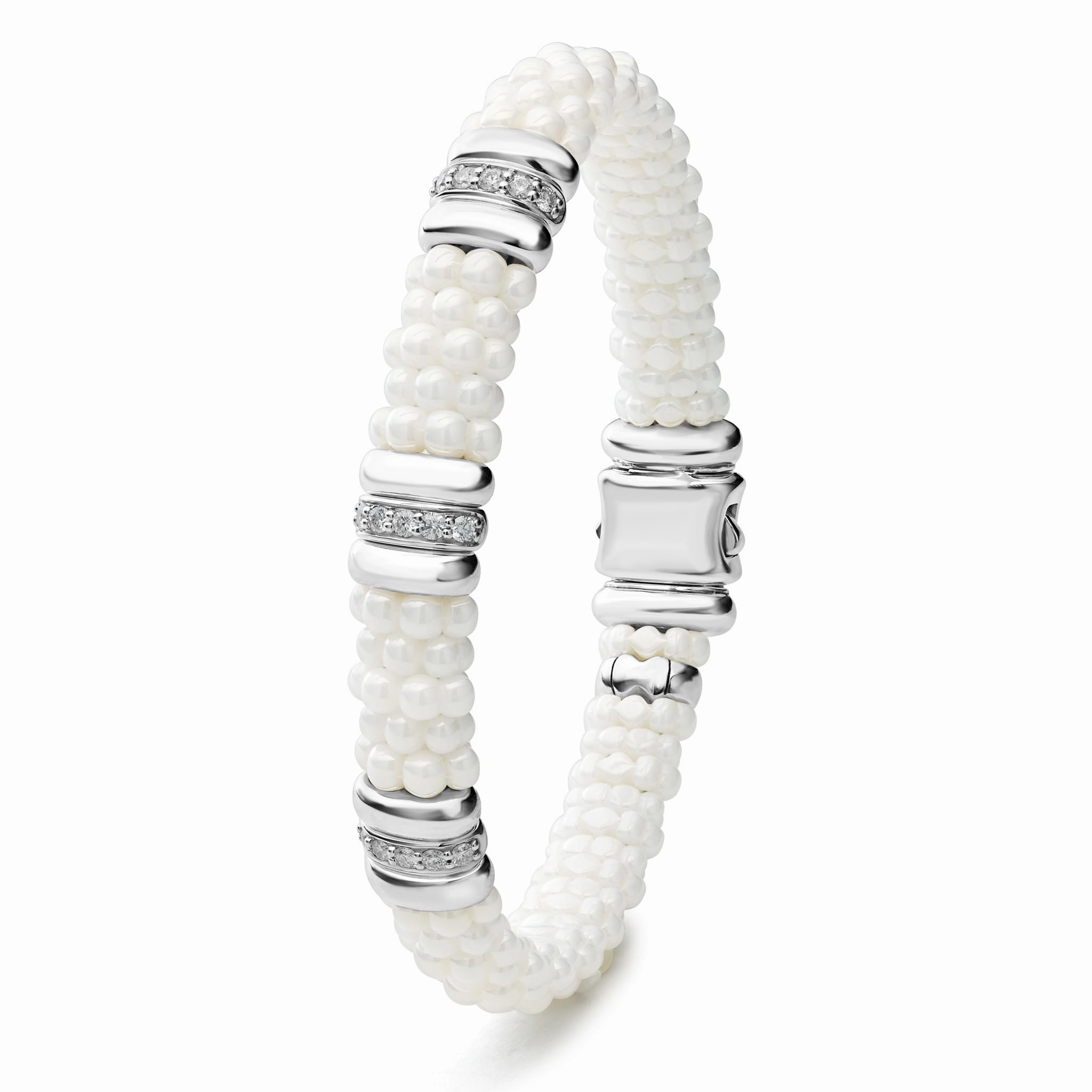 White Caviar White Three Station Ceramic Diamond Bracelet | 9mm