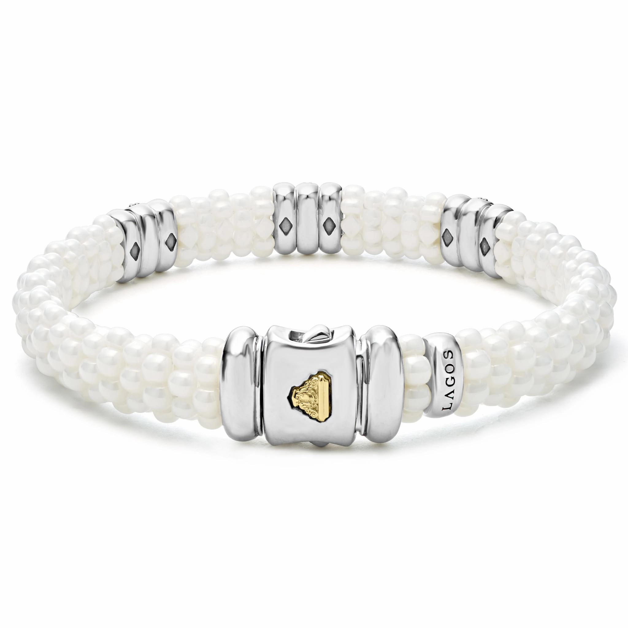 White Caviar White Three Station Ceramic Diamond Bracelet | 9mm