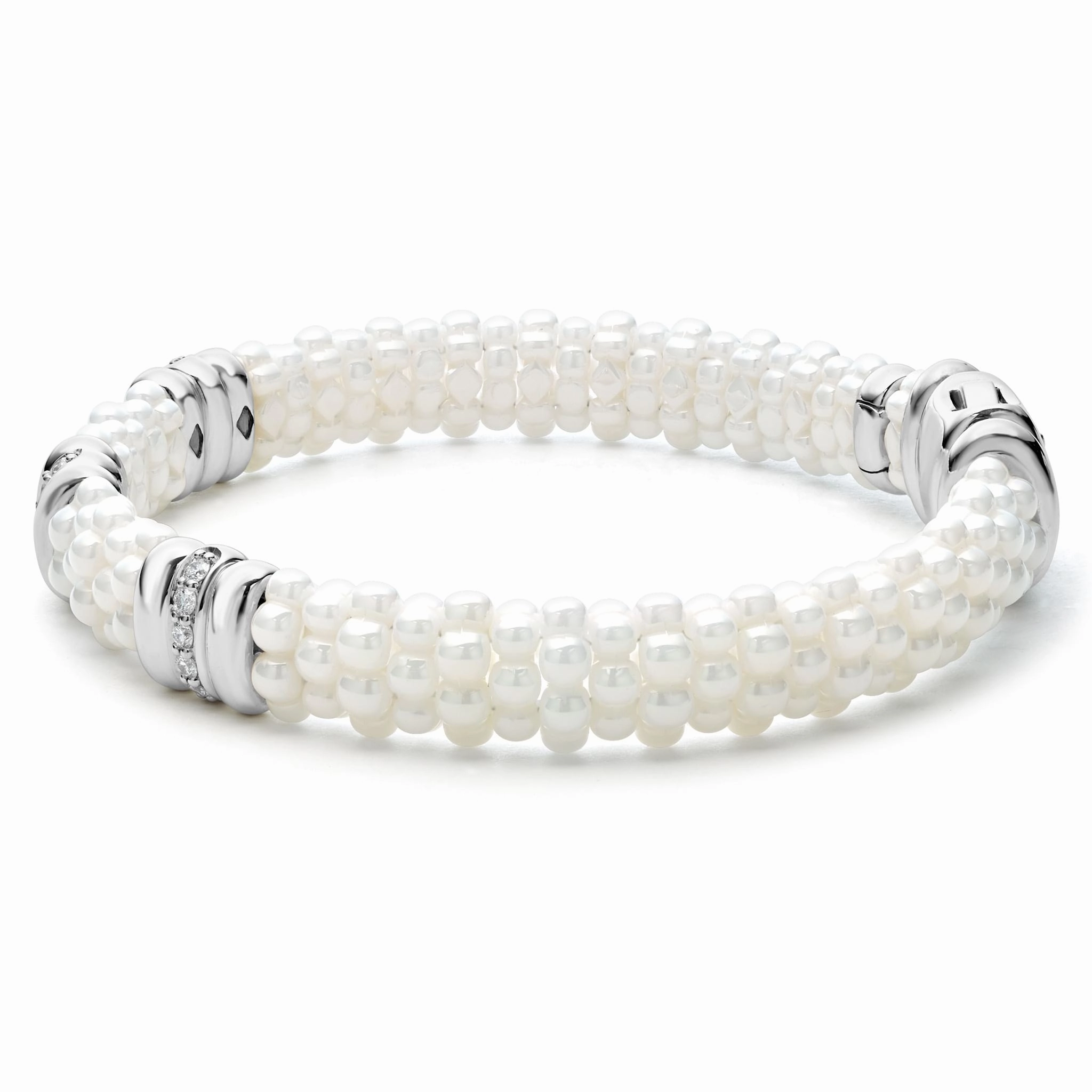 White Caviar White Three Station Ceramic Diamond Bracelet | 9mm