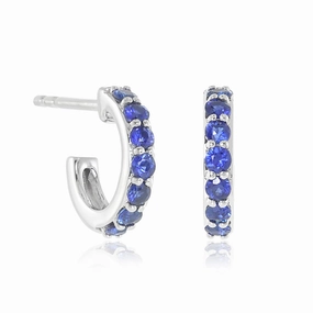 White Gold Huggie Hoop Earrings in Sapphires