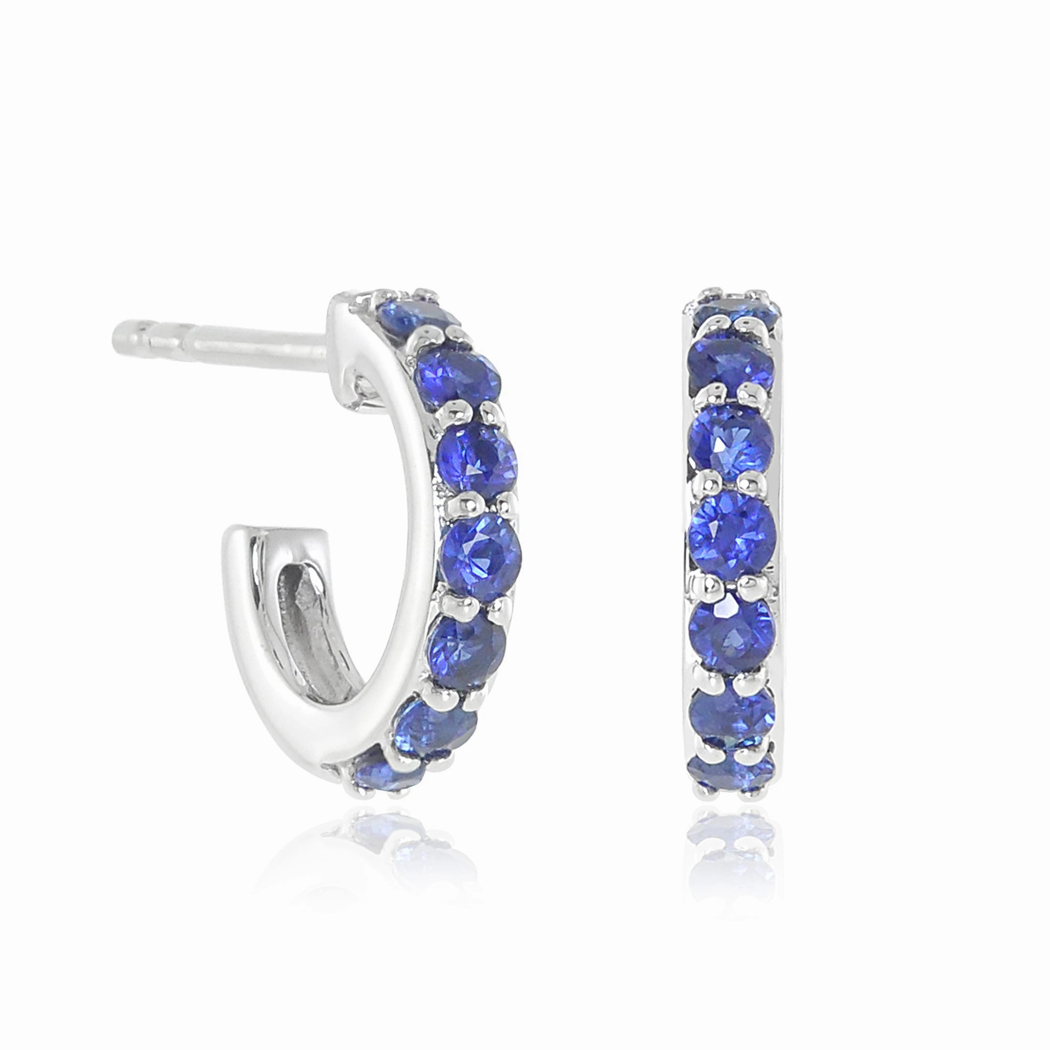 White Gold Huggie Hoop Earrings in Sapphires