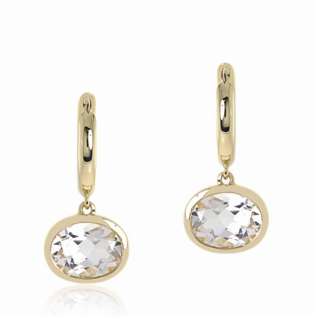 White Quartz Drop Hoop Earrings