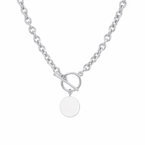 White Sapphire & Silver Toggle Necklace with Round Disc