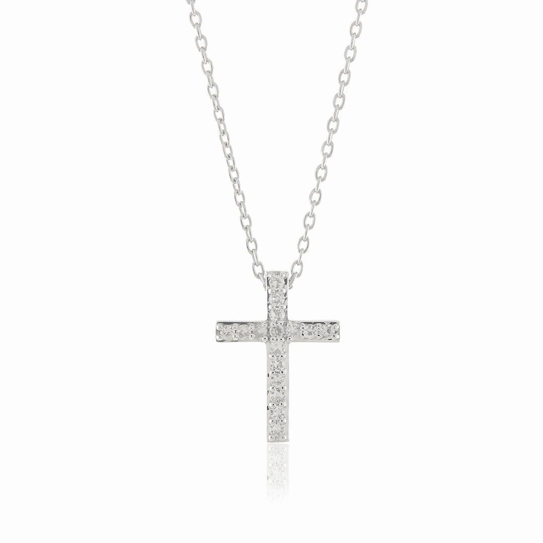 White Sapphire Cross Pendant Necklace