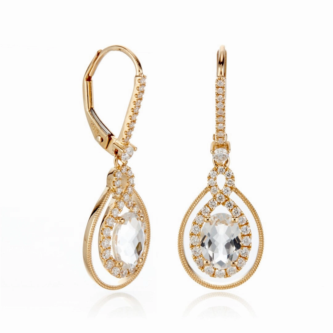 White Topaz & Diamond Drop Earrings
