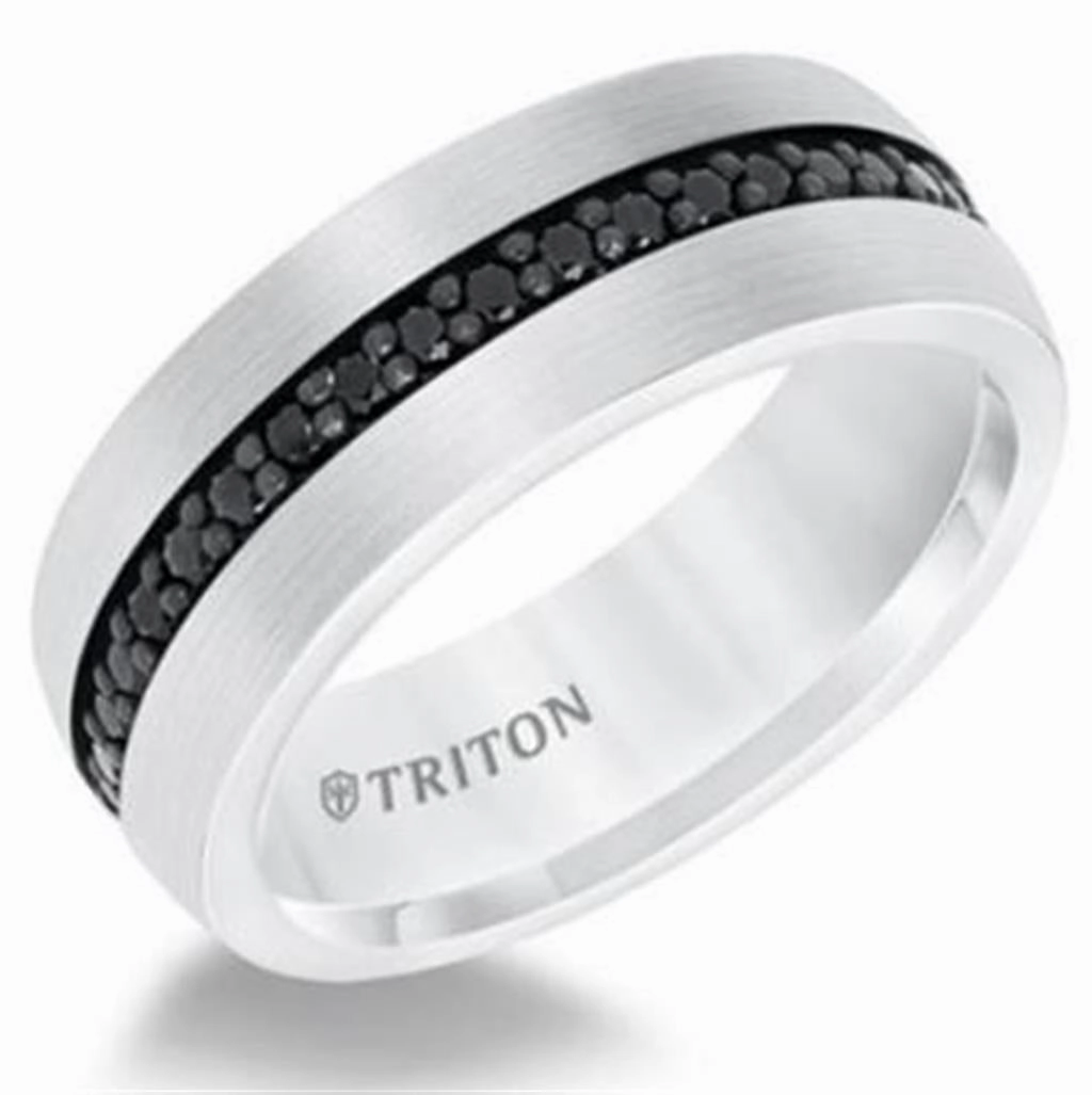 White Tungsten Carbide Black Sapphire 8mm Wedding Band