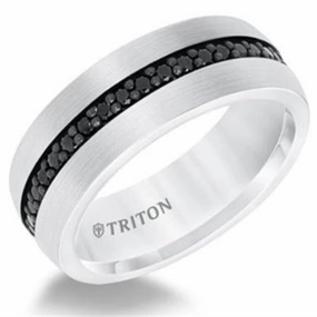 White Tungsten Carbide Black Sapphire 8mm Wedding Band