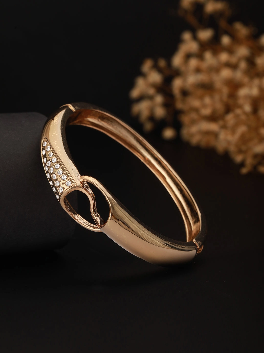 Women Gold-Toned & White Brass Cubic Zirconia Gold-Plated Bangle-Style Bracelet