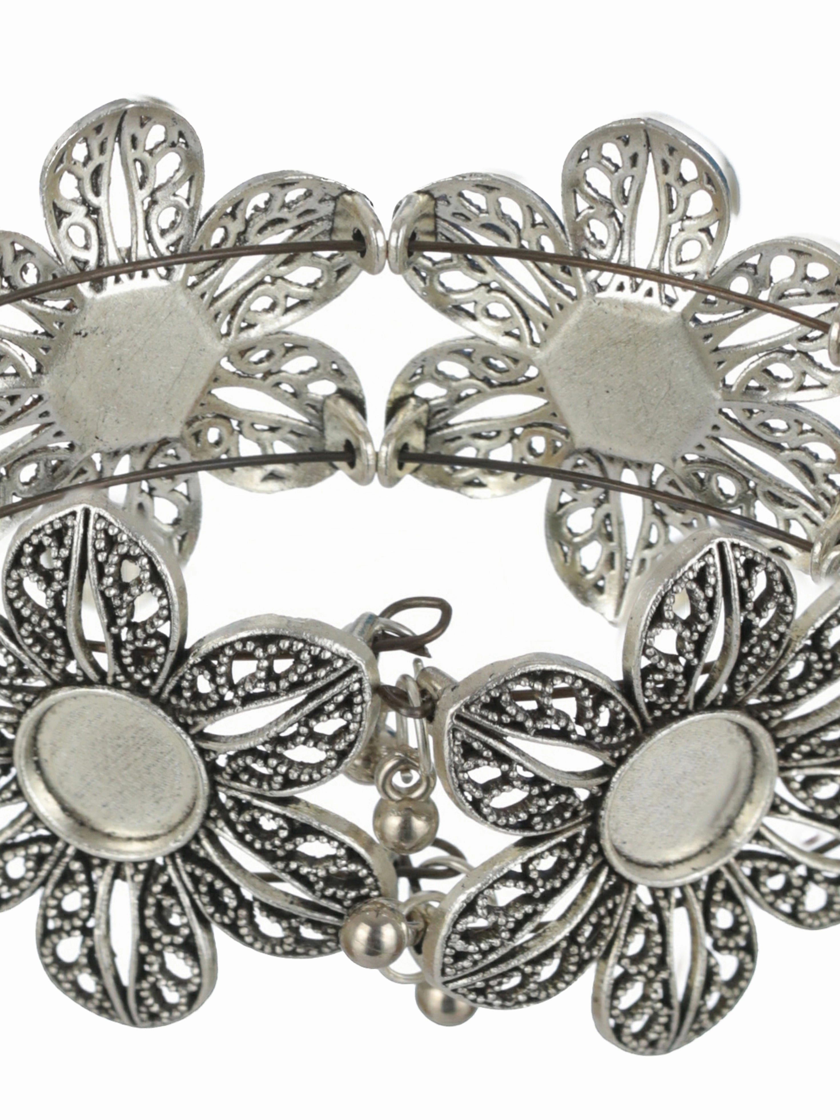 Women Silver-Plated & Floral Style Oxidised Bangle-Style Bracelet