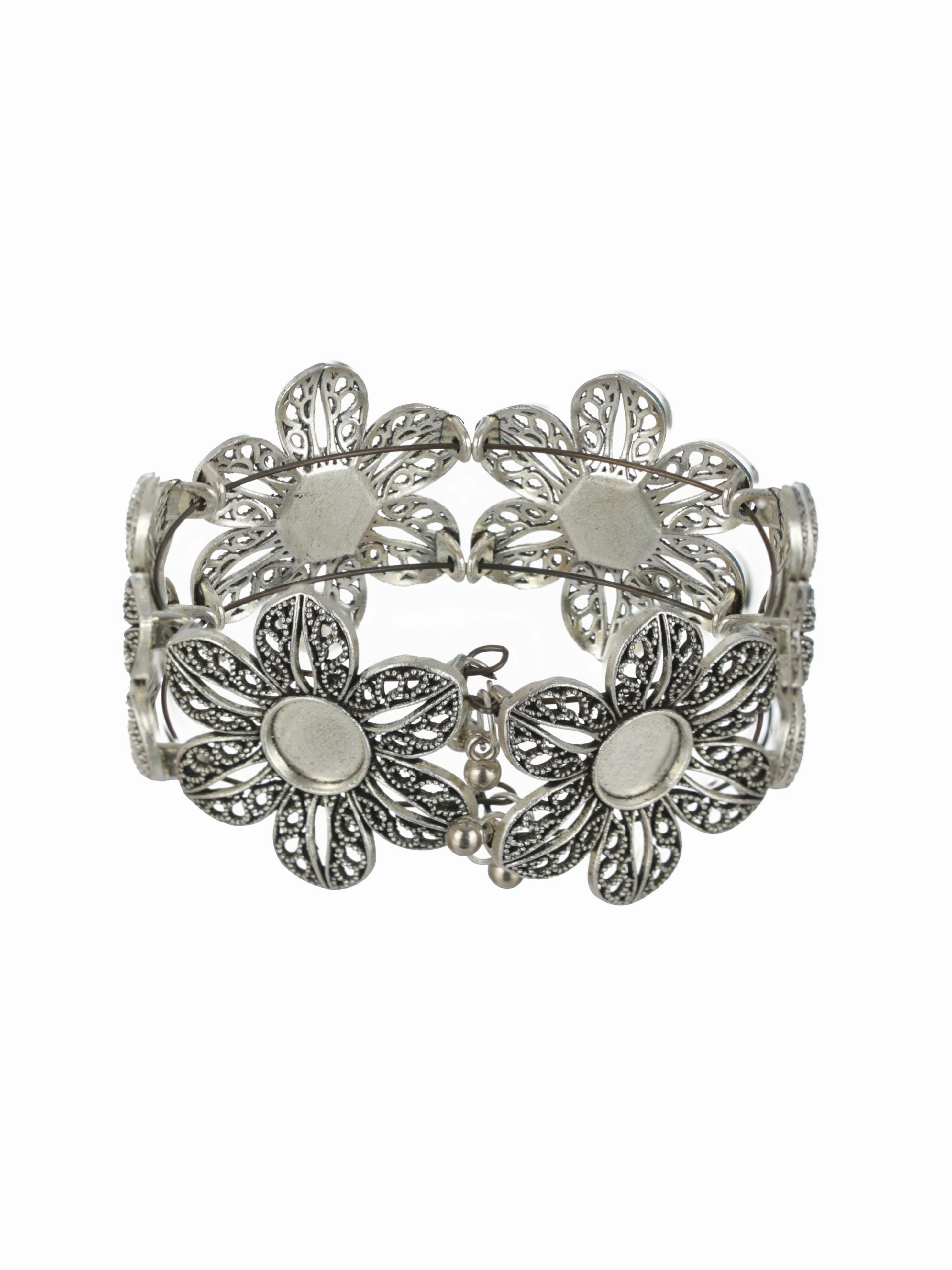 Women Silver-Plated & Floral Style Oxidised Bangle-Style Bracelet