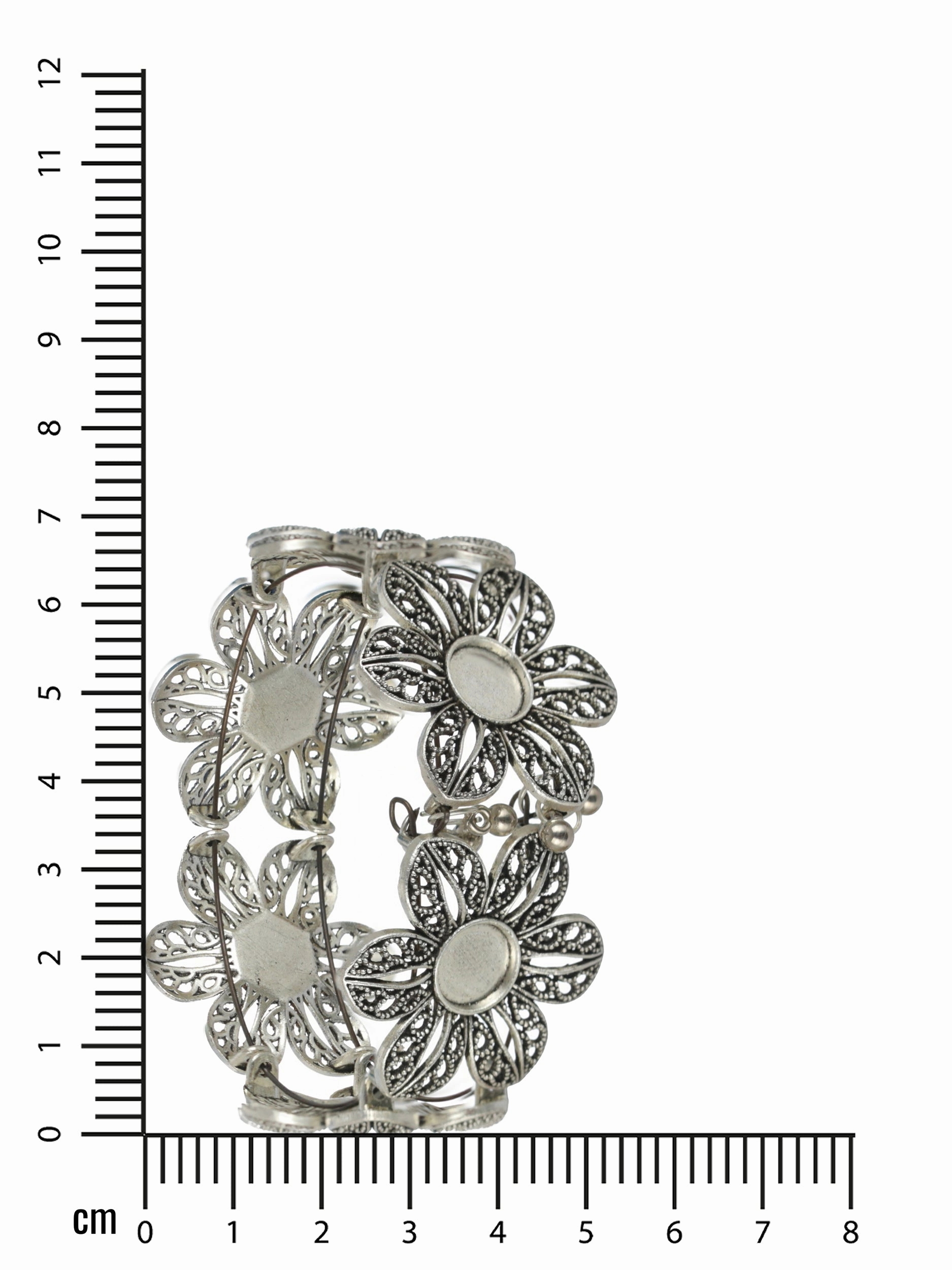 Women Silver-Plated & Floral Style Oxidised Bangle-Style Bracelet