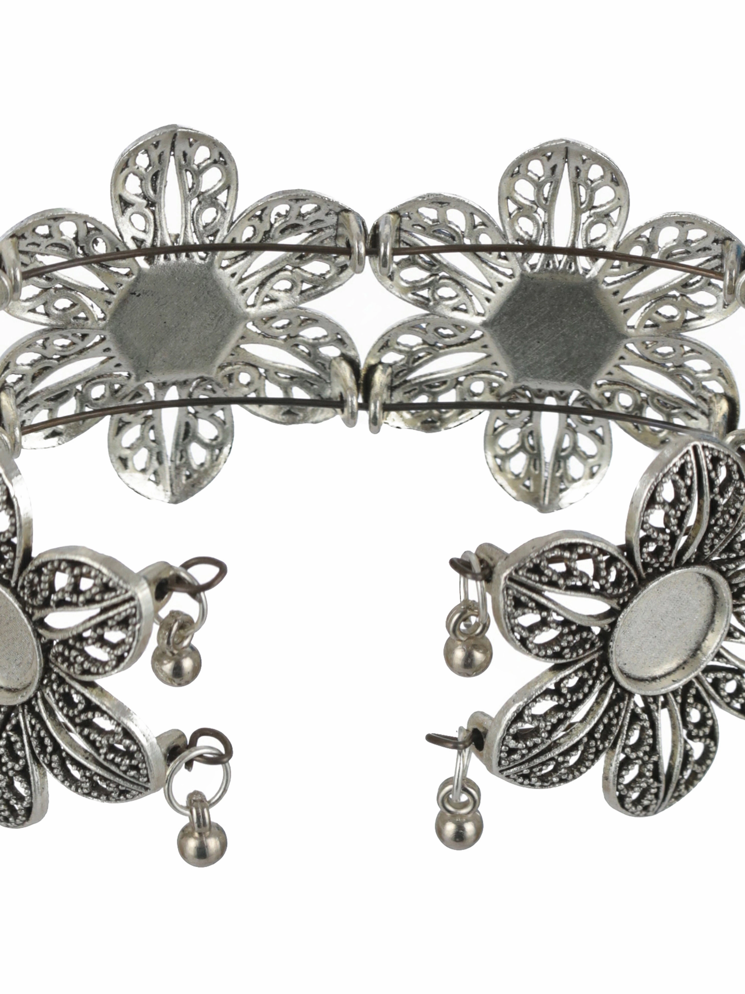 Women Silver-Plated & Floral Style Oxidised Bangle-Style Bracelet