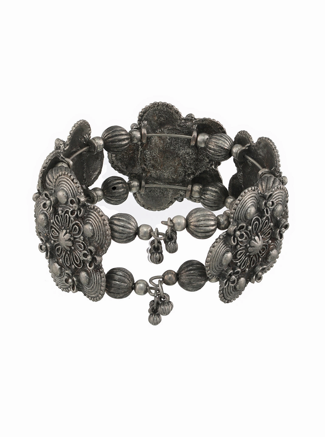 Women Silver-Toned Oxidised Bangle-Style Bracelet