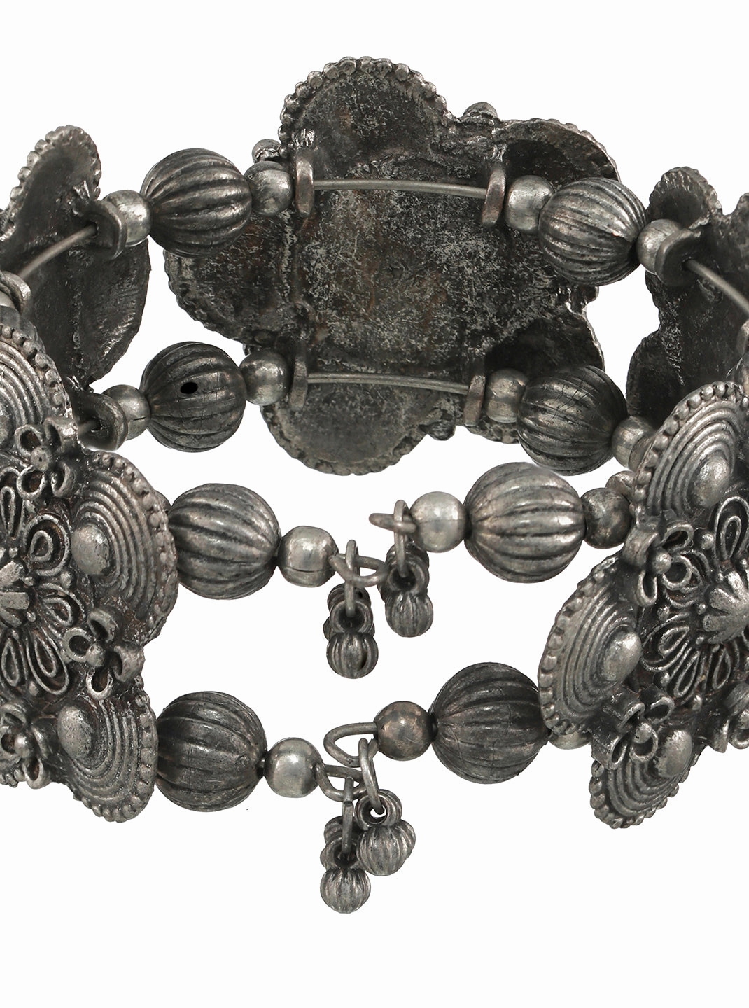 Women Silver-Toned Oxidised Bangle-Style Bracelet