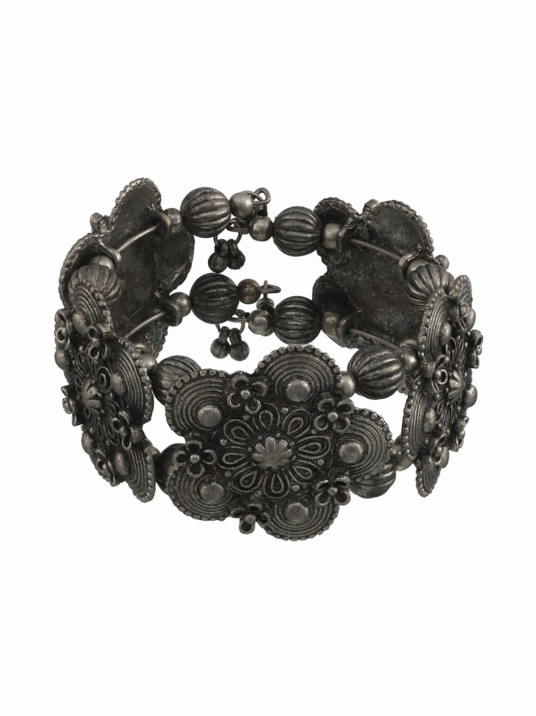 Women Silver-Toned Oxidised Bangle-Style Bracelet