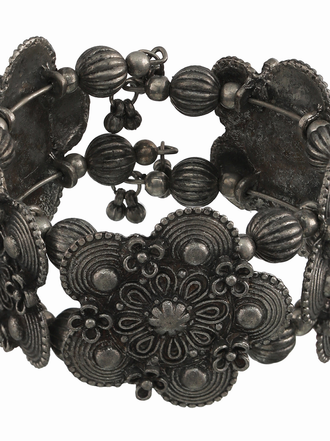 Women Silver-Toned Oxidised Bangle-Style Bracelet