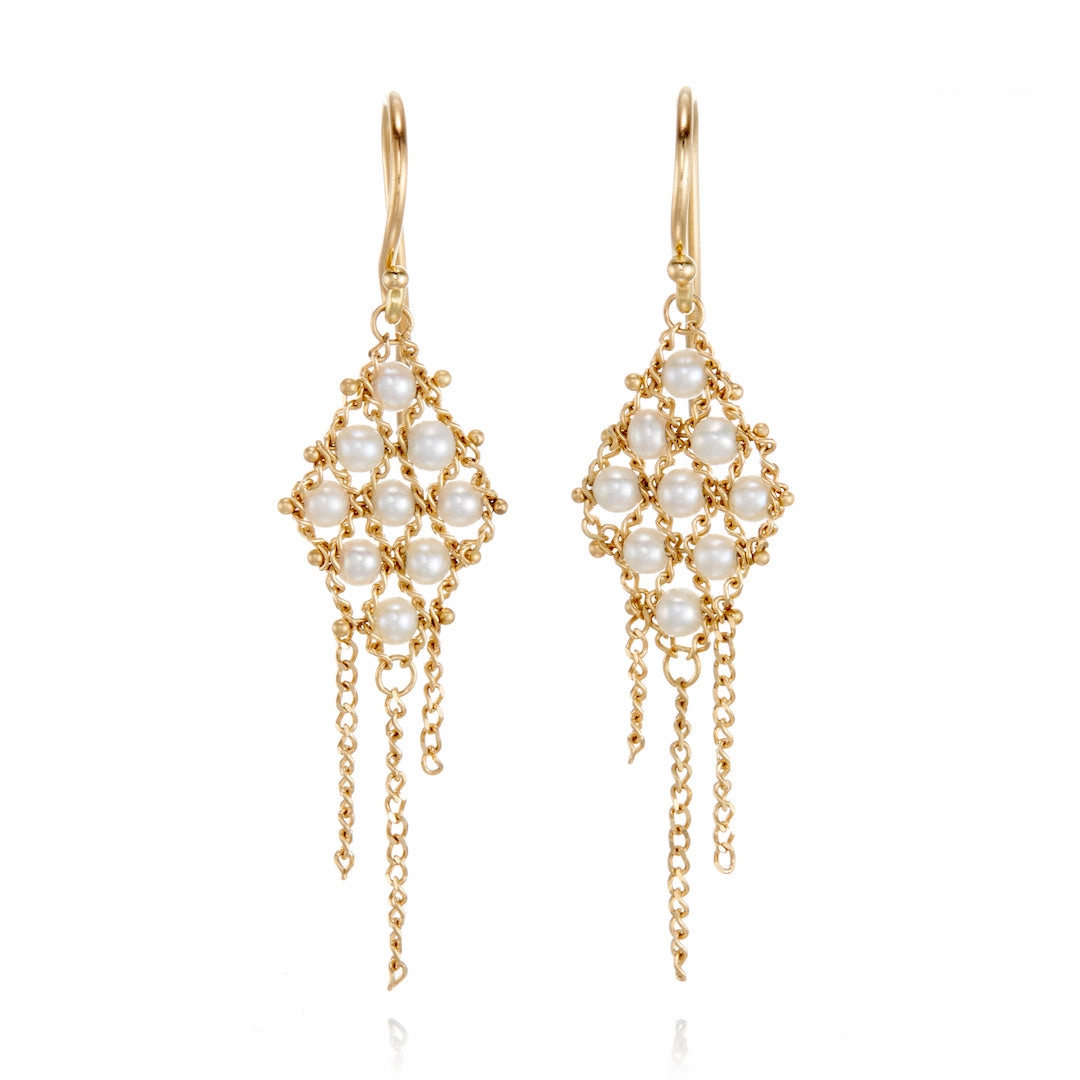 Woven Lattice Pearl Earrings