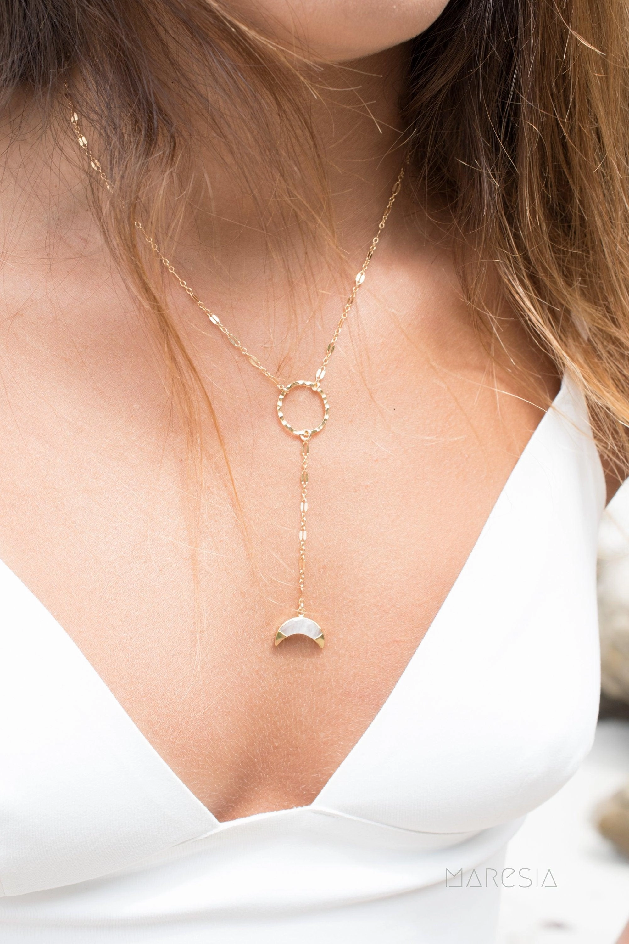 Y necklace Moonstone ~ Gold Filled ~ MN018