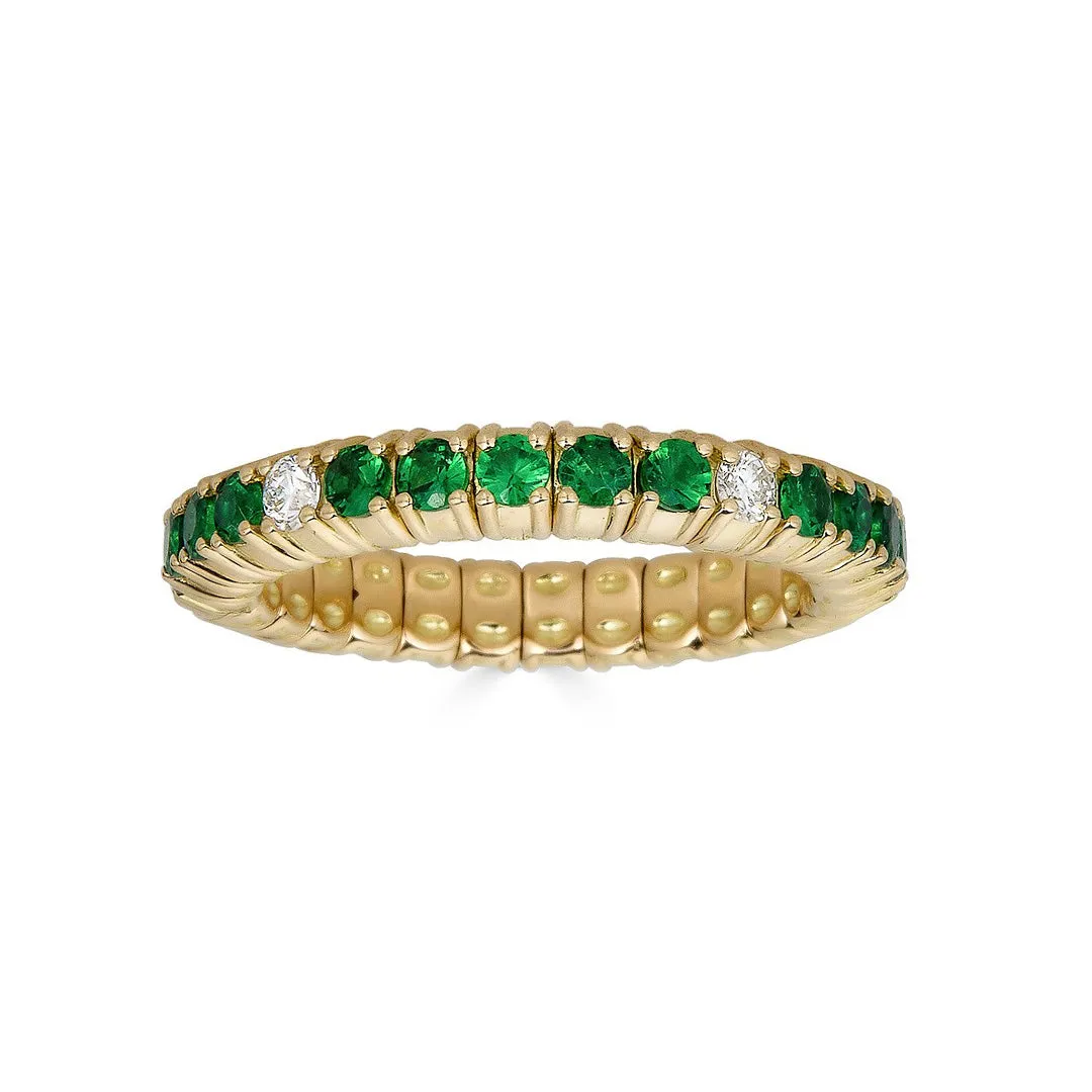 Yellow Gold Stretch Eternity Ring with Tsavorite Garnets