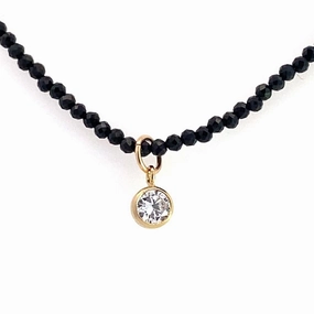 Yellow Gold Filled Beaded Necklace With 3mm Spinel Beads And CZ Bezel